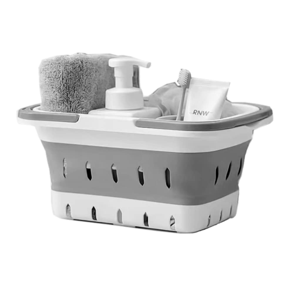 Portable Shower Caddy Tote, Plastic Storage Collapsible Caddy Basket with Handles, Box Organizer Bin for Bathroom, Kitchen, College Dorm,Gym (Grey 1 pack)