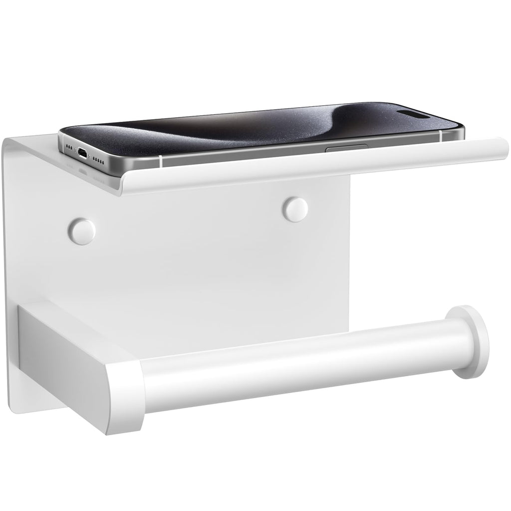 Tindbea Heavy Duty Toilet Paper Holder with Shelf, Adhesive or Screw Wall Mount Toilet Tissue Roll Holder, Rustproof & Multifunctional Stainless Steel Bathroom Storage Dispenser (Brushed Nickel)