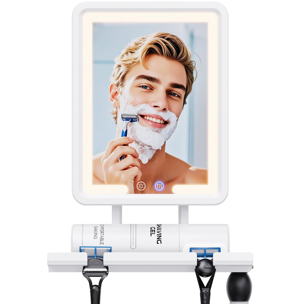 Heated Shower Mirror Fogless for Shaving (Gen 3) - 3 Colors Stepless Dimmable Lights, Anti-Fog Shaving Mirror with Razor Holder, No-Drilling, Removable - Black