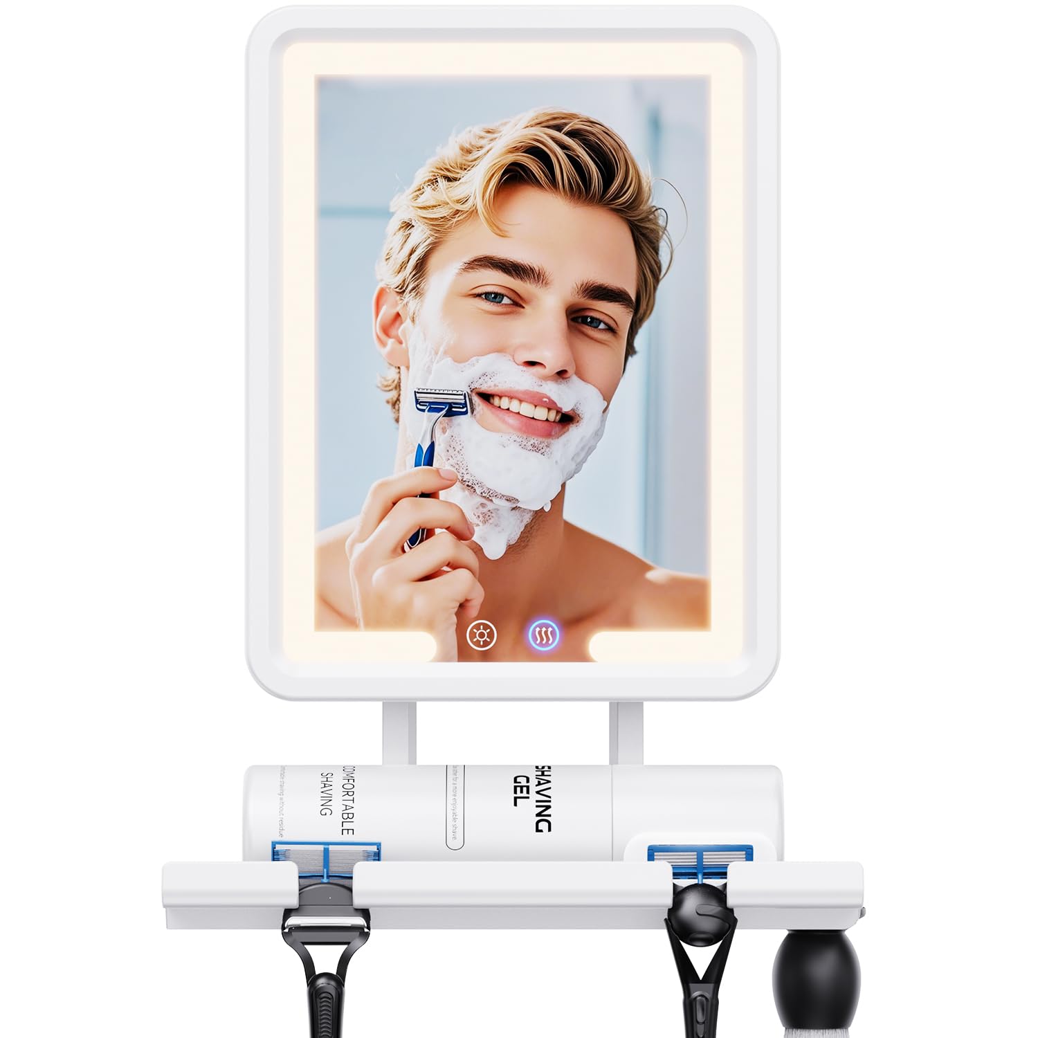 Heated Shower Mirror Fogless for Shaving (Gen 3) - 3 Colors Stepless Dimmable Lights, Anti-Fog Shaving Mirror with Razor Holder, No-Drilling, Removable - Black
