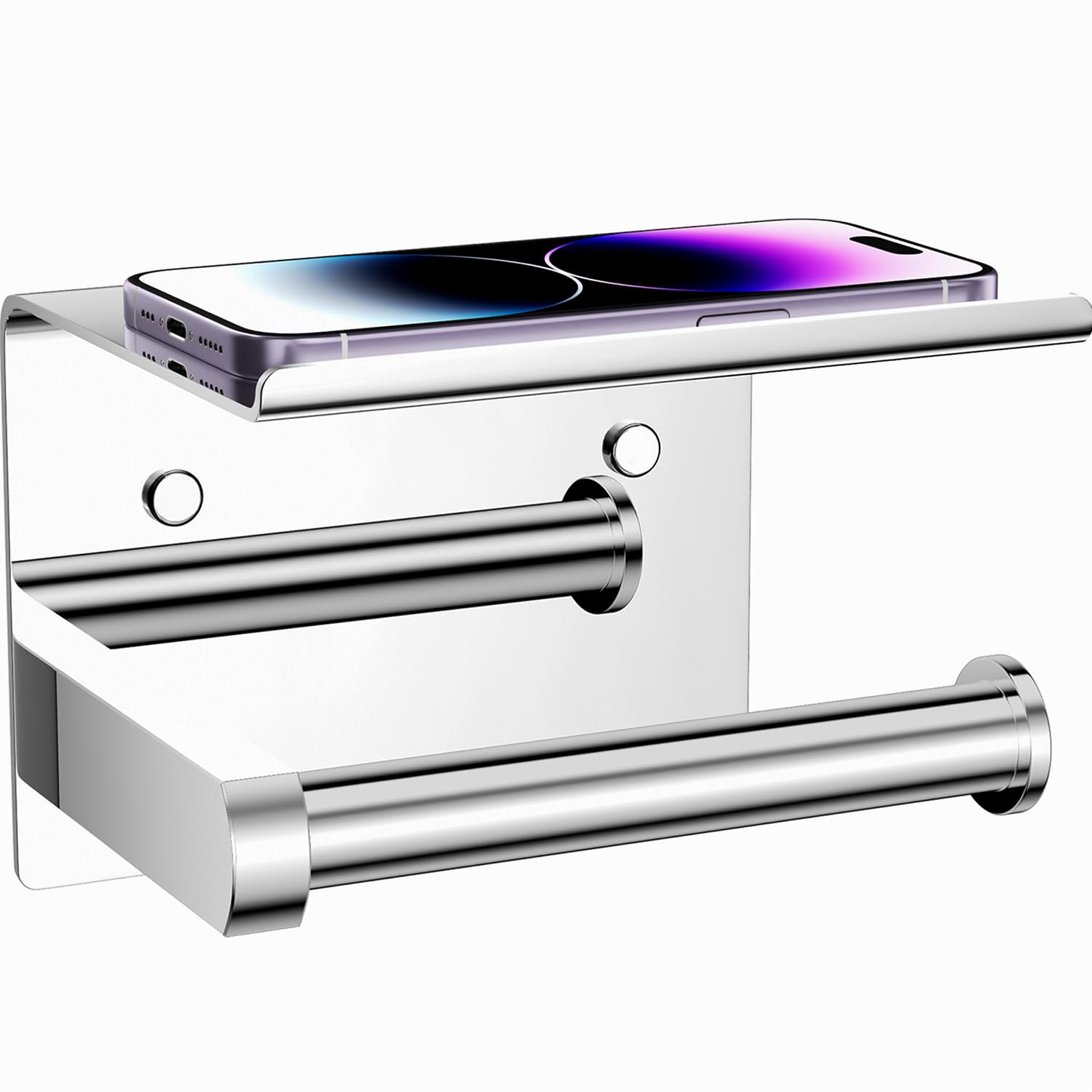 Tindbea Heavy Duty Toilet Paper Holder with Shelf, Adhesive or Screw Wall Mount Toilet Tissue Roll Holder, Rustproof & Multifunctional Stainless Steel Bathroom Storage Dispenser (Brushed Nickel)
