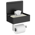 FORIOUS Toilet Paper Holder with Shelf, Sanitary Napkin Receptacle Tampon Holder, Wall Mount Toilet Paper Holder with Storage, Flushable Wipes Dispenser Fits for Bathroom Commercial(1, Matte Black)