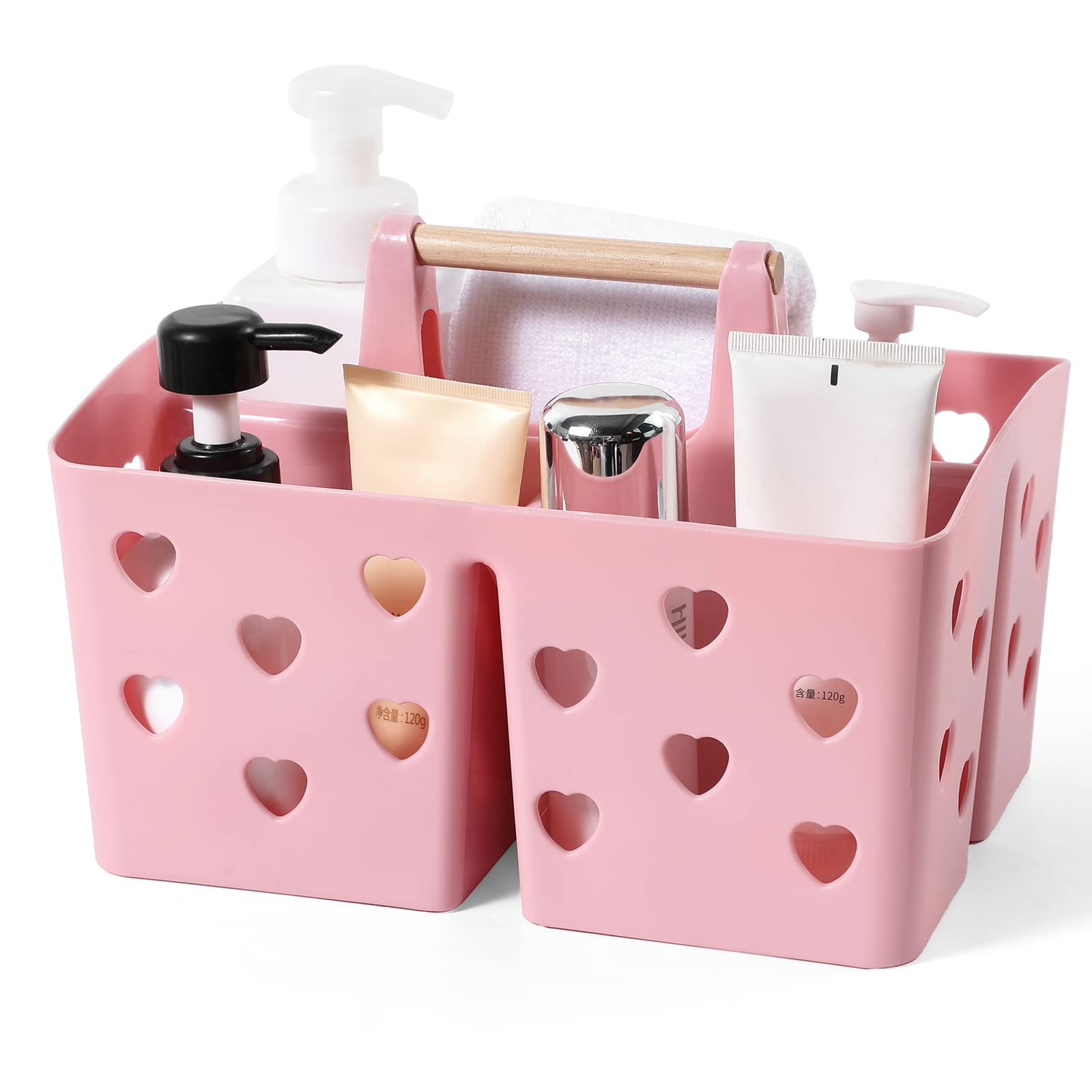 Anyoifax Portable Shower Caddy Plastic Shower Basket Organizer Divided Bathroom Caddy Storage Cleanning Caddy Tote with Handle for College, Dorm Room, Kitchen, Pink