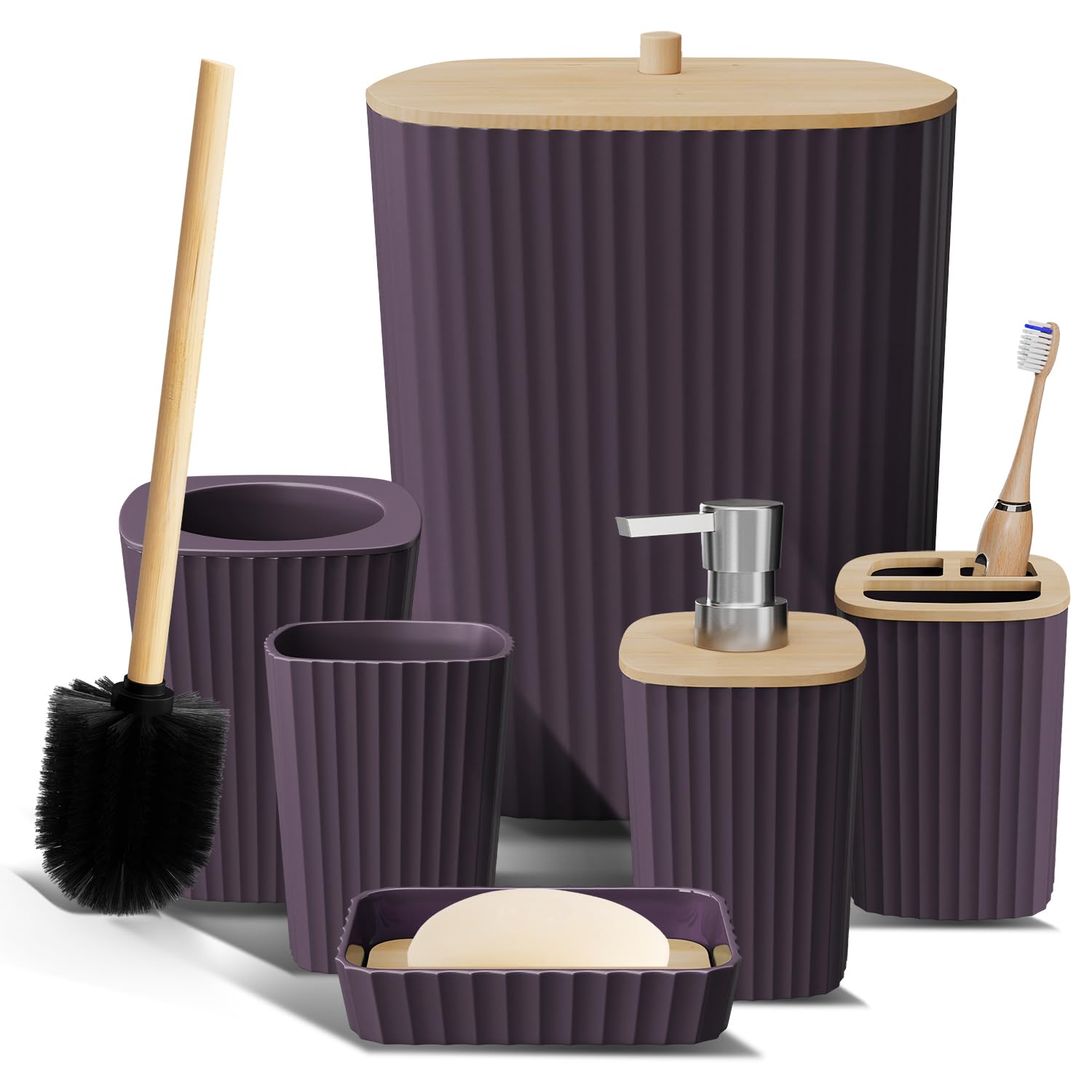 Clara Clark Bathroom Set - Sage Green Bathroom Accessories Set, 6PC Bathroom Accessory Set, Bathroom Sets with Toilet Brush, Trash Can & Soap Dispenser