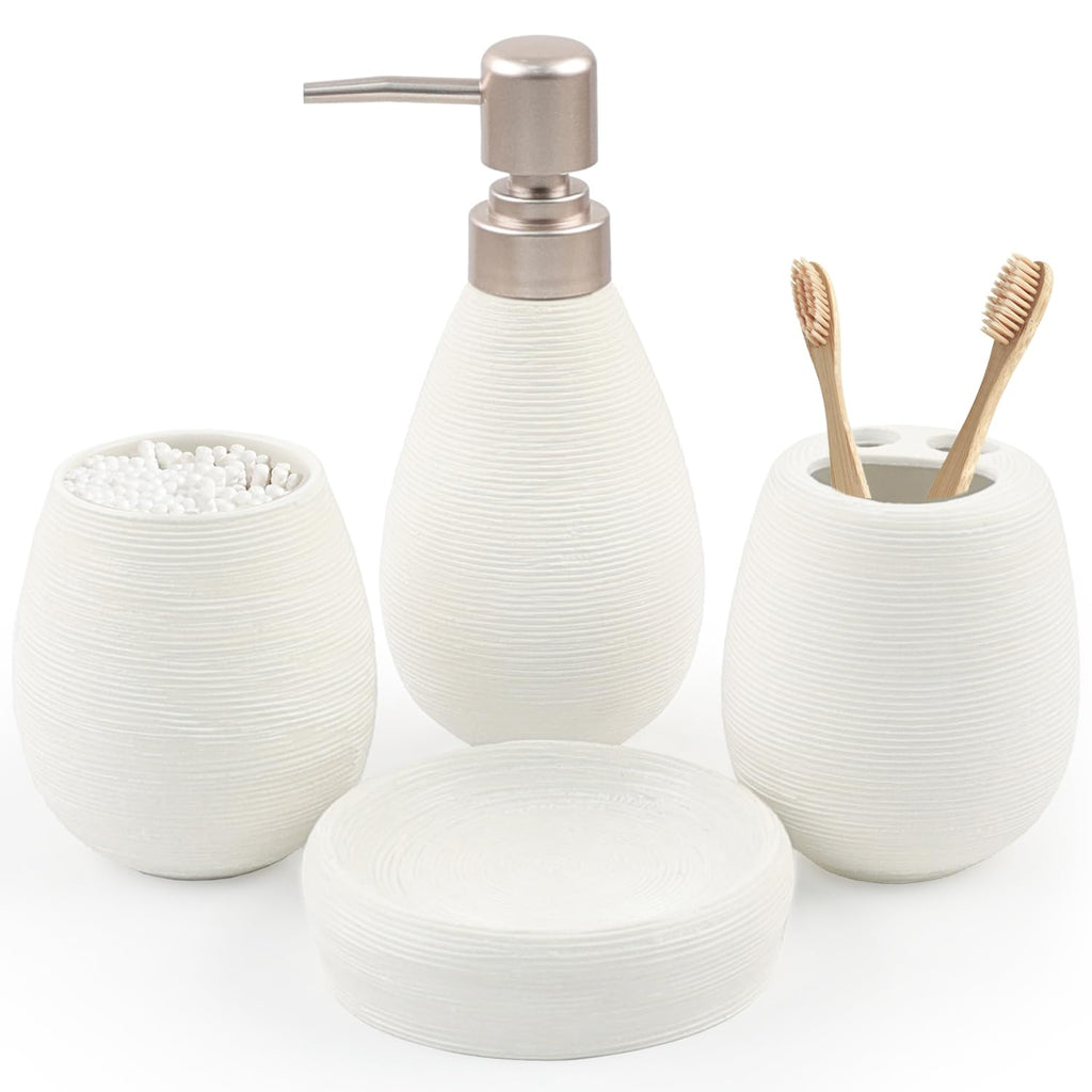 CERBIOR Bathroom Accessories Set,4 Pcs Ceramic Bathroom Decor Accessory,Includes Toothbrush Holder, Toothbrush Cup, Soap Dish for Decorative Countertop and Housewarming Gift, (Brown White)