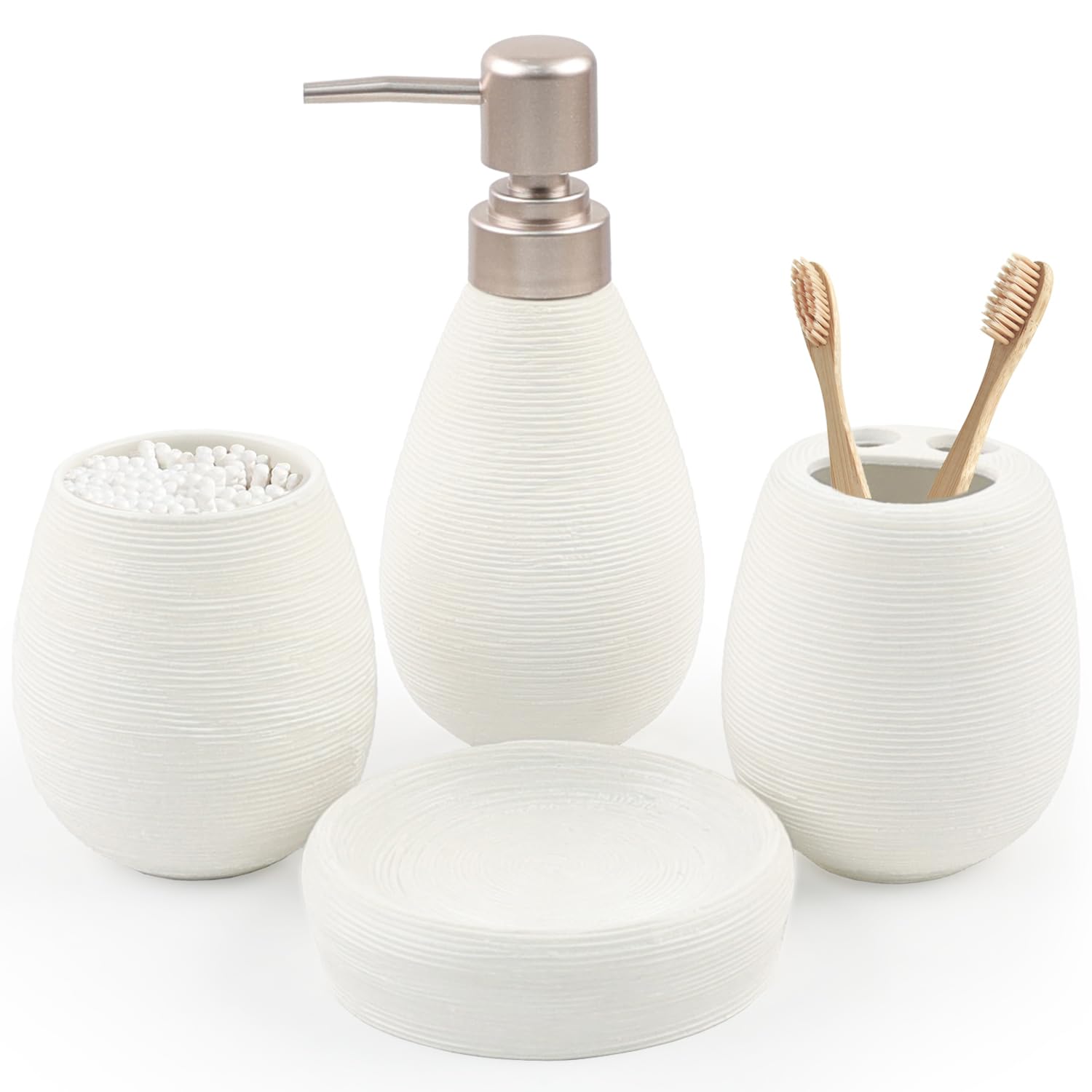 CERBIOR Bathroom Accessories Set,4 Pcs Ceramic Bathroom Decor Accessory,Includes Toothbrush Holder, Toothbrush Cup, Soap Dish for Decorative Countertop and Housewarming Gift, (Brown White)
