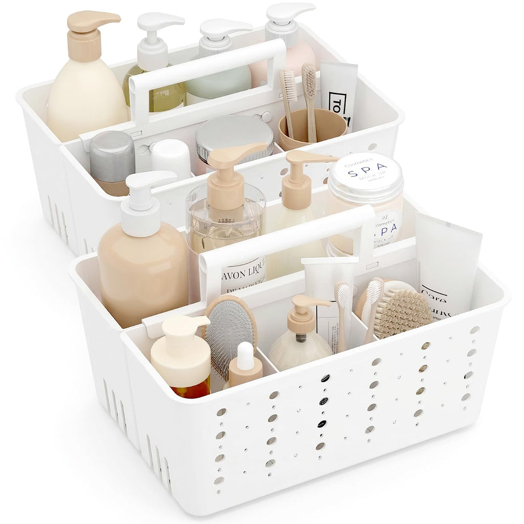 Lifewit Shower Caddy Portable, Caddy Organizer with Handle and Adjustable Dividers, Plastic Shower Basket for Dorm Room Essentials, College, Bathroom, White, 1 Pack
