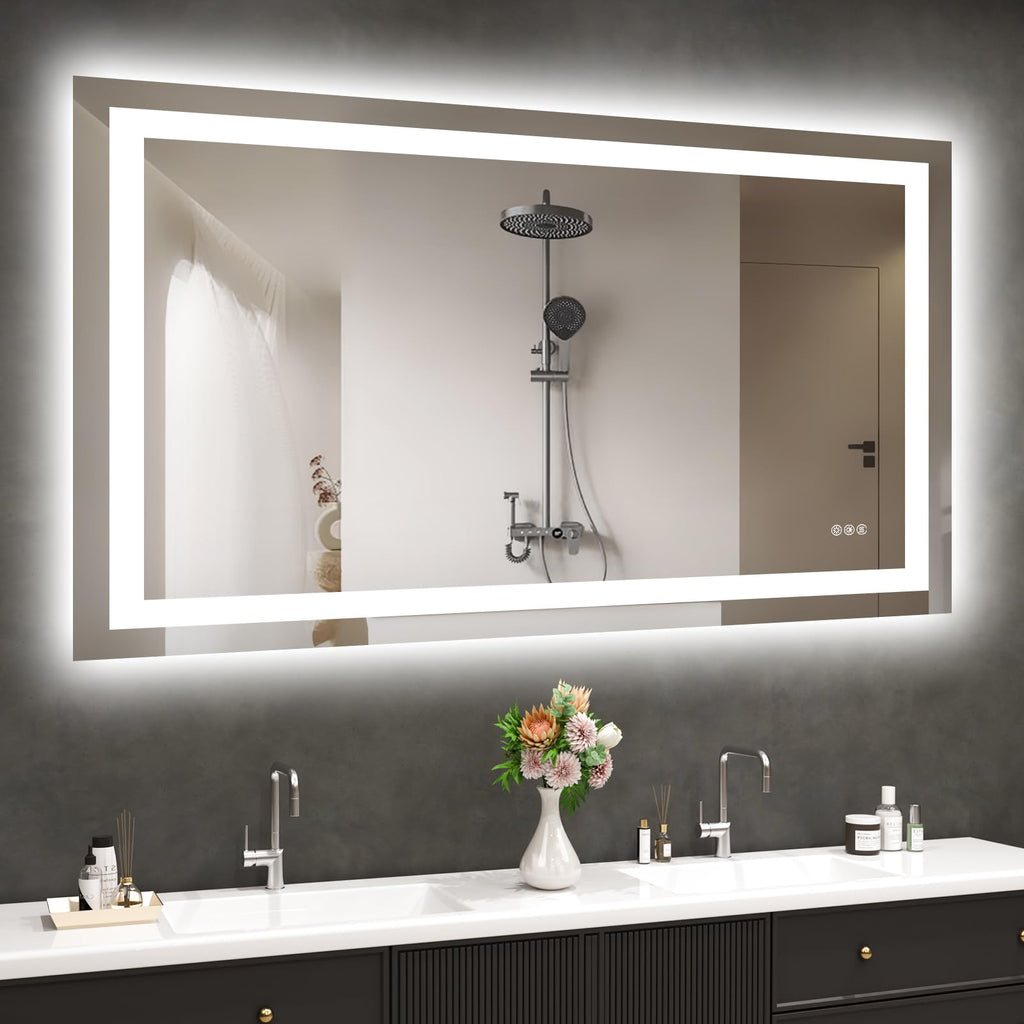 Hivone 40X32 LED Bathroom Mirror with Lights, Anti-Fog, Dimmable, Backlit + Front Lit, Smart Bathroom Vanity Mirror, Memory Function, Shatterproof, Tempered Glass (Horizontal/Vertical)