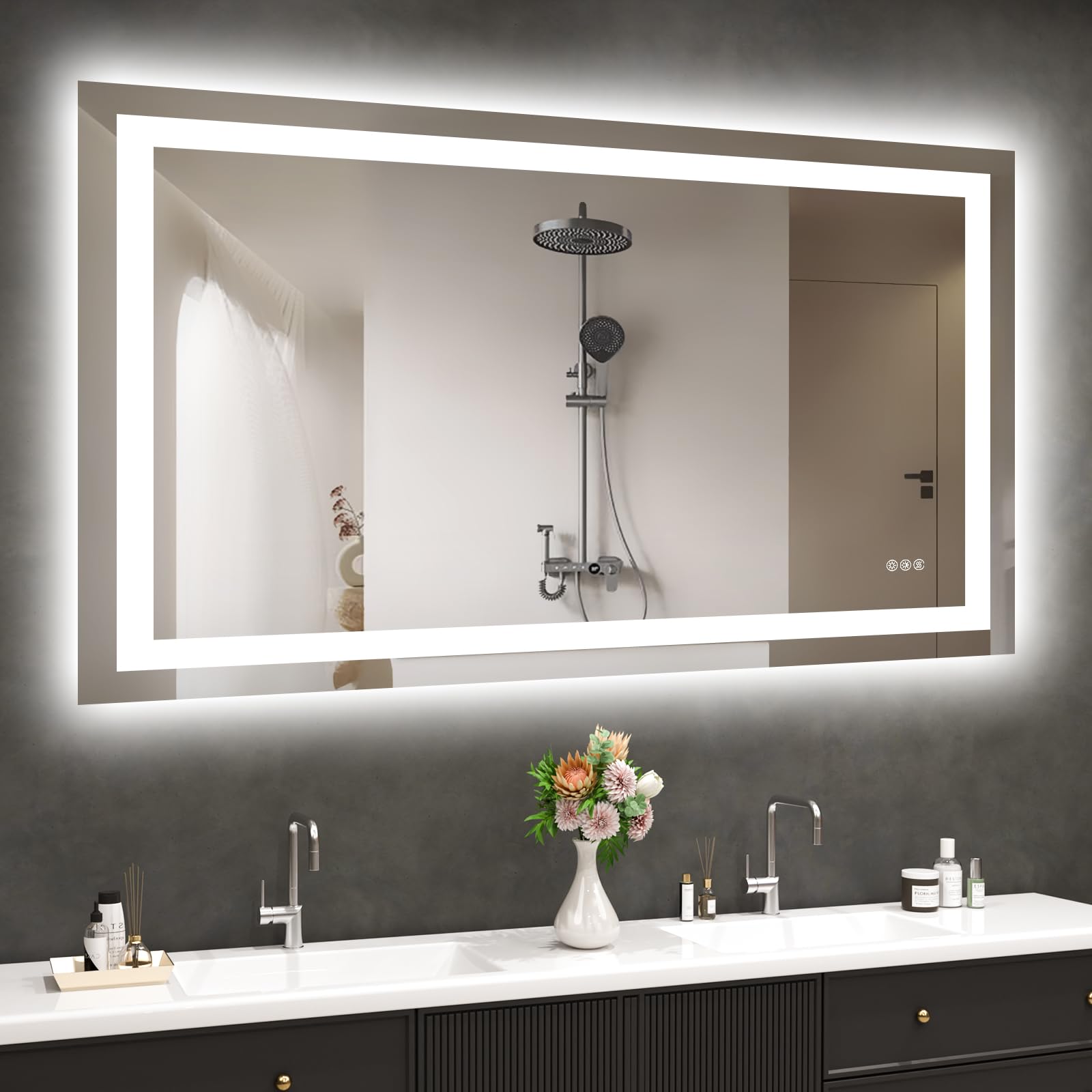 Hivone 40X32 LED Bathroom Mirror with Lights, Anti-Fog, Dimmable, Backlit + Front Lit, Smart Bathroom Vanity Mirror, Memory Function, Shatterproof, Tempered Glass (Horizontal/Vertical)