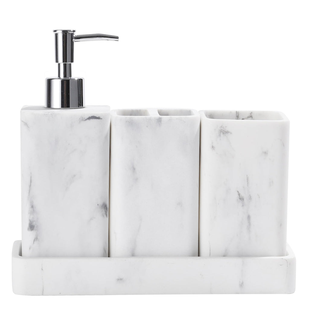 YMXYJM Bathroom Accessories Set, 4 Pcs Bathroom Accessory Set, Soap Dispenser, Toothbrush Holder, Qtip Holder Set, Bathroom Sets Complete, Bathroom Sink Set for Modern Home Decor, White