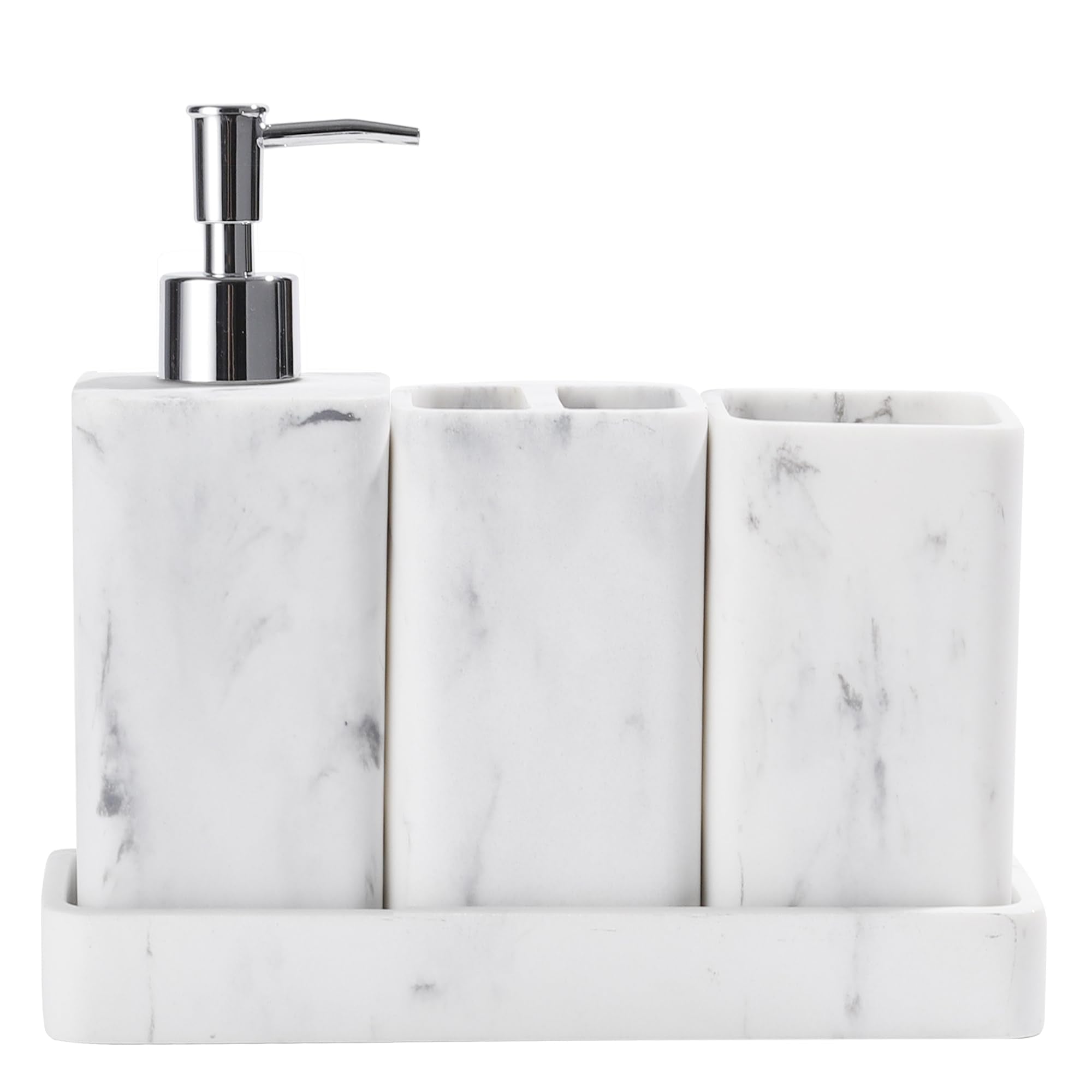 YMXYJM Bathroom Accessories Set, 4 Pcs Bathroom Accessory Set, Soap Dispenser, Toothbrush Holder, Qtip Holder Set, Bathroom Sets Complete, Bathroom Sink Set for Modern Home Decor, White