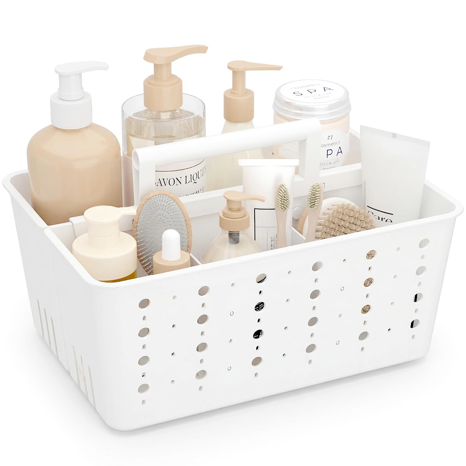 Lifewit Shower Caddy Portable, Caddy Organizer with Handle and Adjustable Dividers, Plastic Shower Basket for Dorm Room Essentials, College, Bathroom, White, 1 Pack