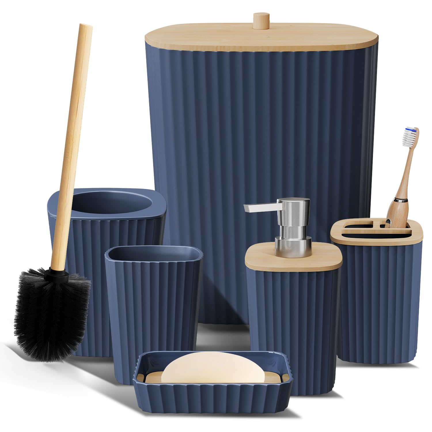 Clara Clark Bathroom Set - Sage Green Bathroom Accessories Set, 6PC Bathroom Accessory Set, Bathroom Sets with Toilet Brush, Trash Can & Soap Dispenser