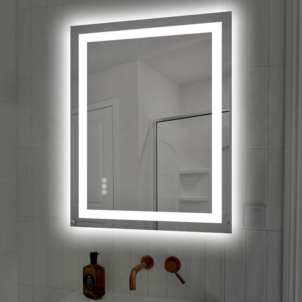 Hivone 40X32 LED Bathroom Mirror with Lights, Anti-Fog, Dimmable, Backlit + Front Lit, Smart Bathroom Vanity Mirror, Memory Function, Shatterproof, Tempered Glass (Horizontal/Vertical)