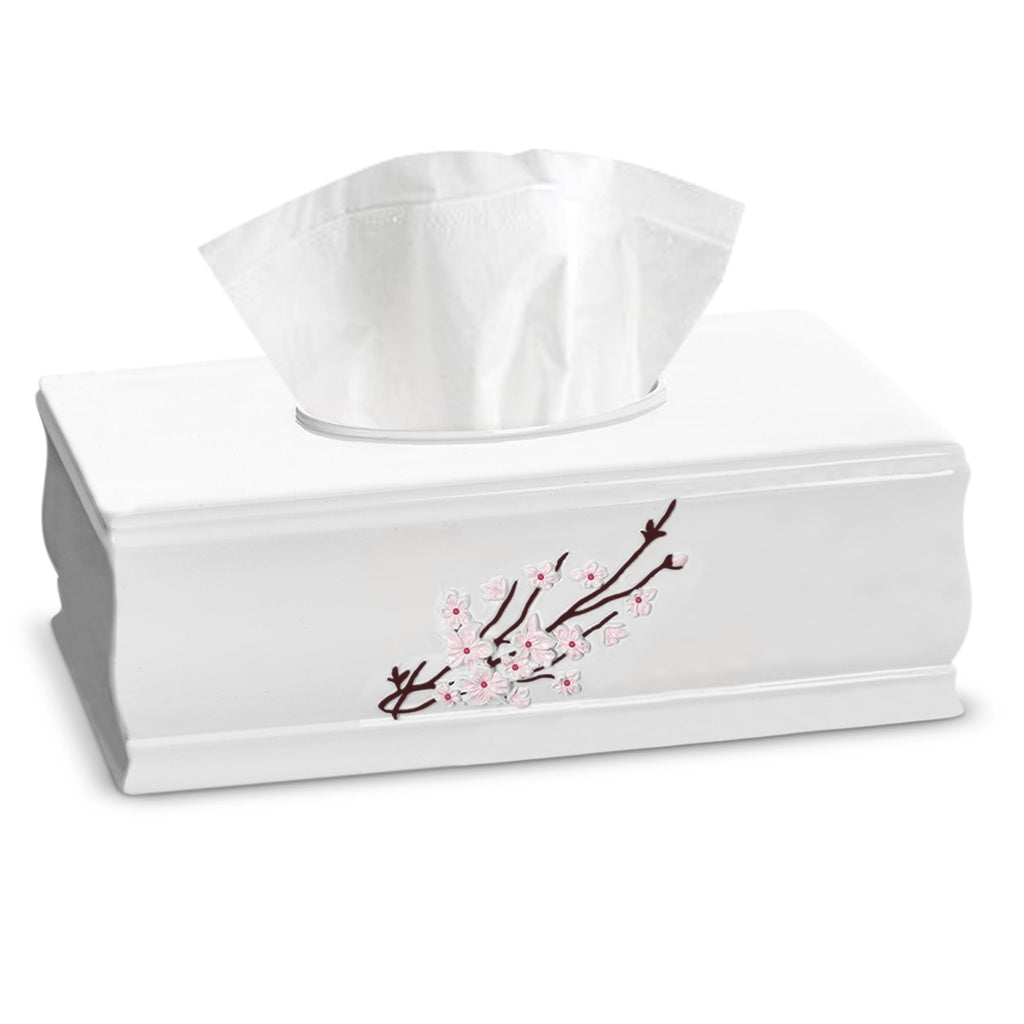 Creative Scents Vanda Bathroom Set - Cherry Blossom White Bathroom Accessories Set - 4 Piece Floral Bathroom Soap Dispenser Set Includes: Lotion Dispenser, Toothbrush Holder, Tumbler & Soap Dish