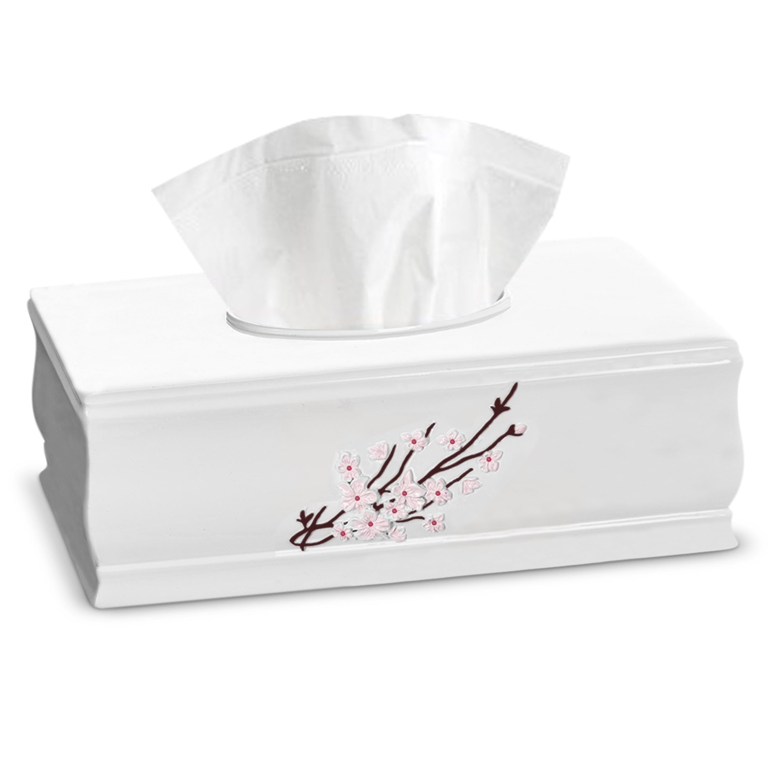 Creative Scents Vanda Bathroom Set - Cherry Blossom White Bathroom Accessories Set - 4 Piece Floral Bathroom Soap Dispenser Set Includes: Lotion Dispenser, Toothbrush Holder, Tumbler & Soap Dish