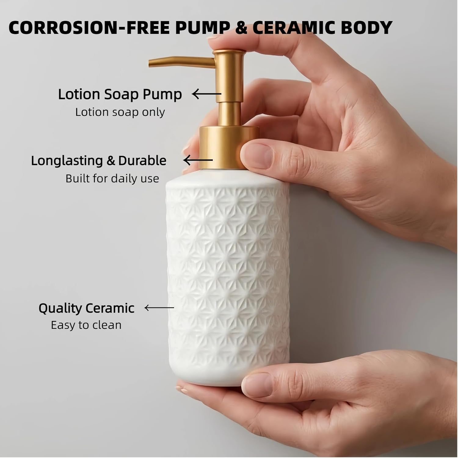 White Bathroom Accessories Set, 4 Pcs Ceramic Bathroom Accessory Set, Lotion Soap Dispenser, Toothbrush Holder Set with Soap Dish, Modern Bathroom Decor (Star-Patterned)