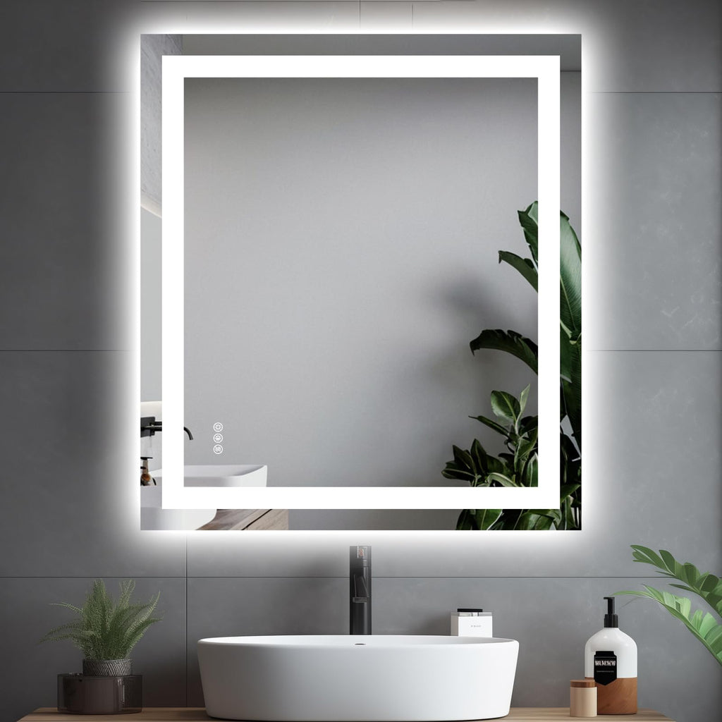 Hivone 40X32 LED Bathroom Mirror with Lights, Anti-Fog, Dimmable, Backlit + Front Lit, Smart Bathroom Vanity Mirror, Memory Function, Shatterproof, Tempered Glass (Horizontal/Vertical)