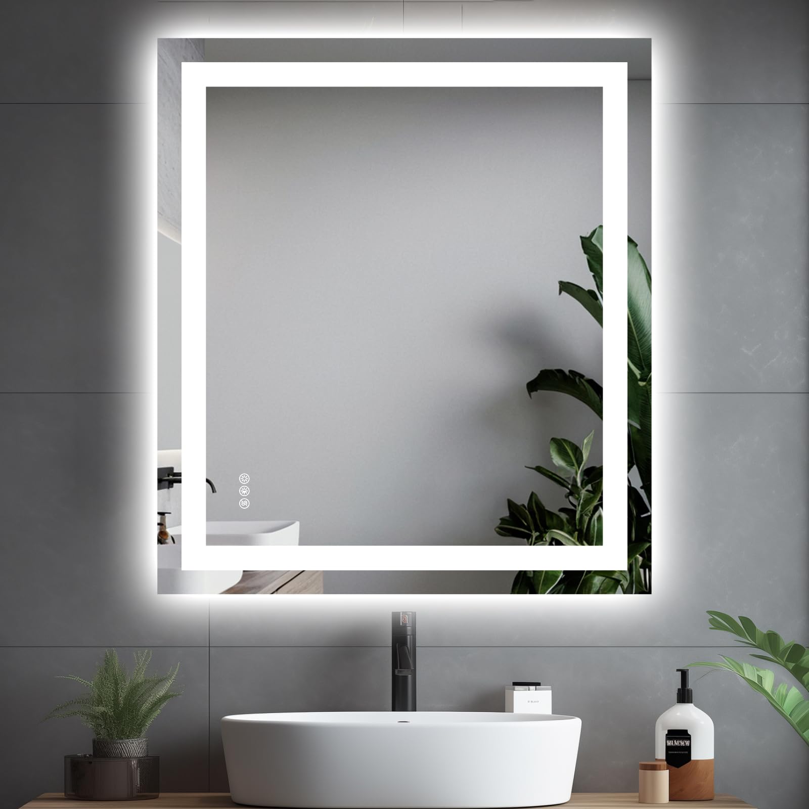 Hivone 40X32 LED Bathroom Mirror with Lights, Anti-Fog, Dimmable, Backlit + Front Lit, Smart Bathroom Vanity Mirror, Memory Function, Shatterproof, Tempered Glass (Horizontal/Vertical)