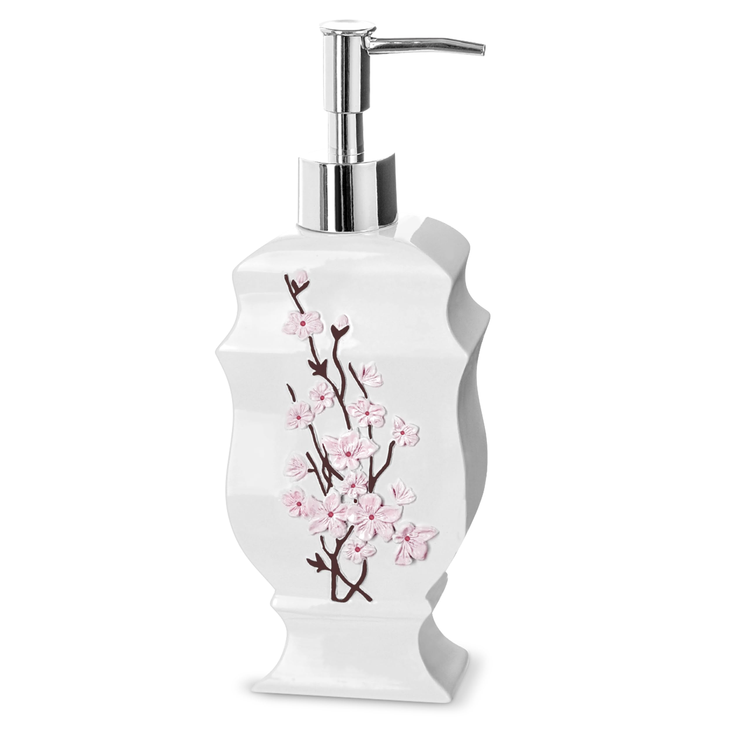 Creative Scents Vanda Bathroom Set - Cherry Blossom White Bathroom Accessories Set - 4 Piece Floral Bathroom Soap Dispenser Set Includes: Lotion Dispenser, Toothbrush Holder, Tumbler & Soap Dish