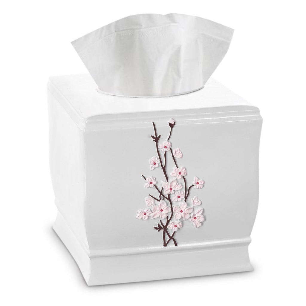 Creative Scents Vanda Bathroom Set - Cherry Blossom White Bathroom Accessories Set - 4 Piece Floral Bathroom Soap Dispenser Set Includes: Lotion Dispenser, Toothbrush Holder, Tumbler & Soap Dish