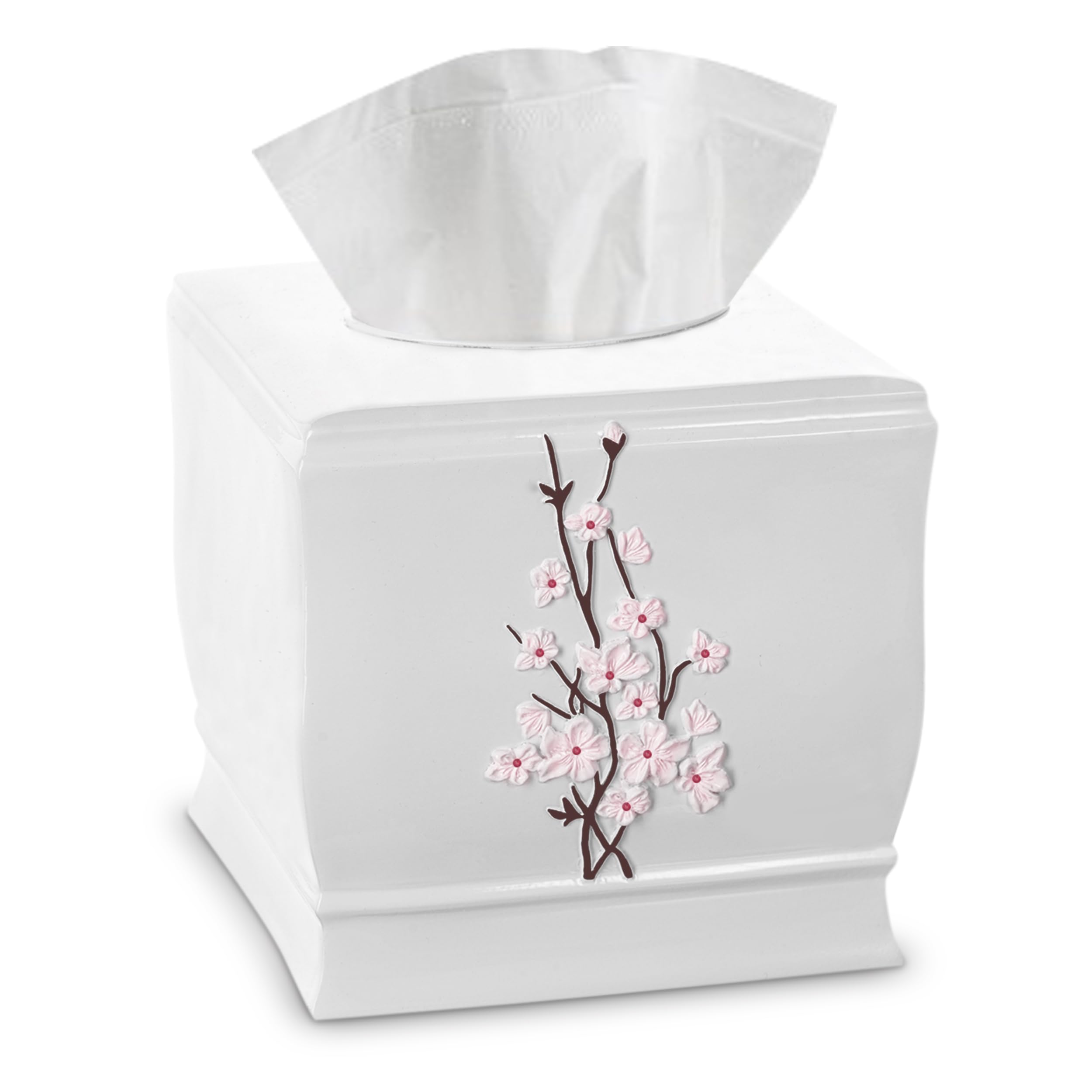 Creative Scents Vanda Bathroom Set - Cherry Blossom White Bathroom Accessories Set - 4 Piece Floral Bathroom Soap Dispenser Set Includes: Lotion Dispenser, Toothbrush Holder, Tumbler & Soap Dish