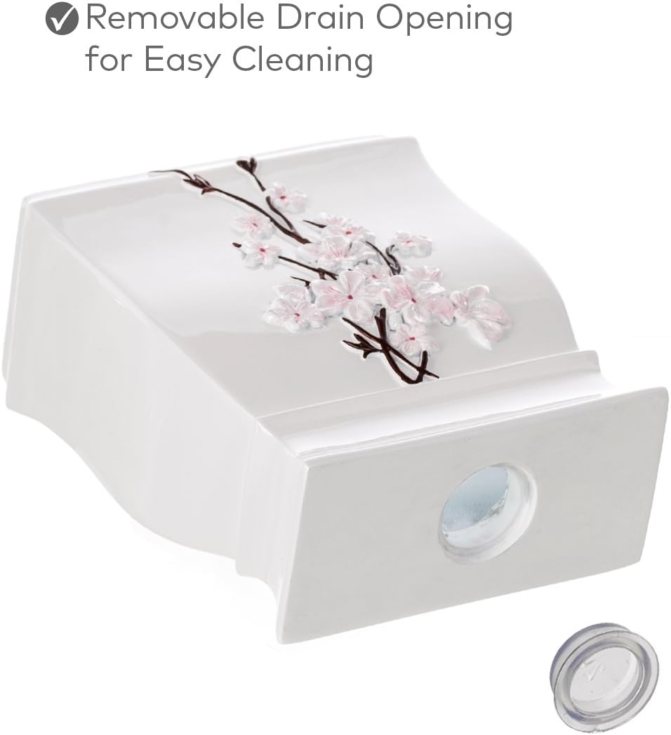 Creative Scents Vanda Bathroom Set - Cherry Blossom White Bathroom Accessories Set - 4 Piece Floral Bathroom Soap Dispenser Set Includes: Lotion Dispenser, Toothbrush Holder, Tumbler & Soap Dish