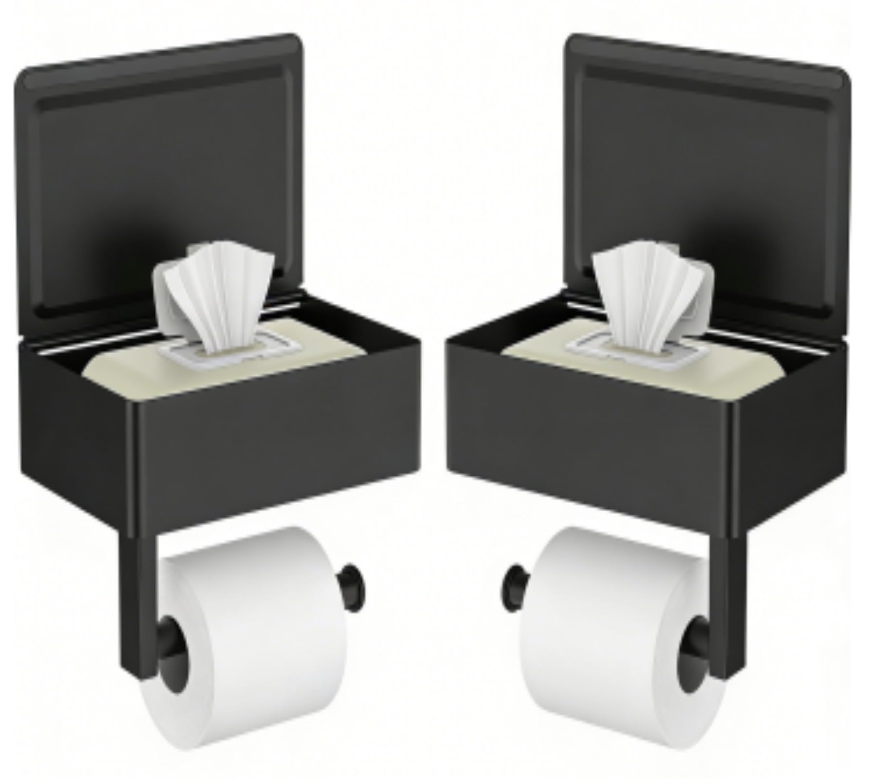 FORIOUS Toilet Paper Holder with Shelf, Sanitary Napkin Receptacle Tampon Holder, Wall Mount Toilet Paper Holder with Storage, Flushable Wipes Dispenser Fits for Bathroom Commercial(1, Matte Black)