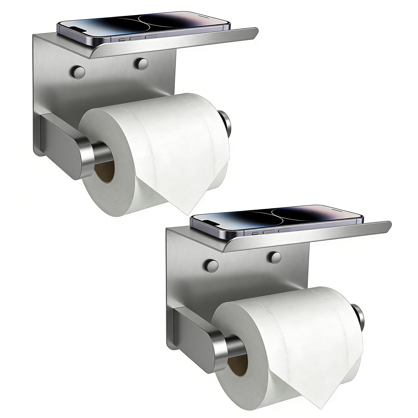 SetSail Toilet Paper Holder with Shelf Adhesive or Screw Bathroom Toilet Paper Roll Holders Wall Mount Matte Black Tissue Holder for Bathroom Hardware Accessories