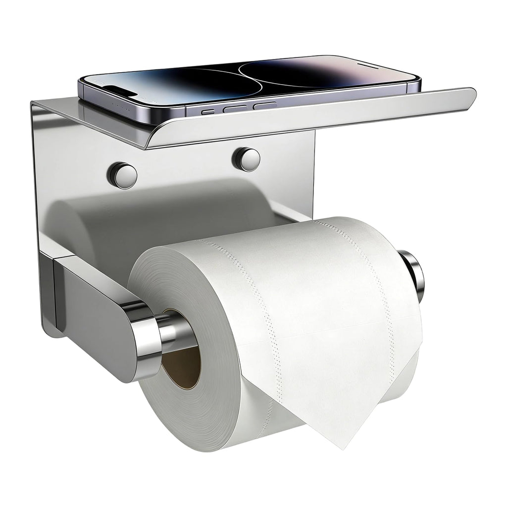 SetSail Toilet Paper Holder with Shelf Adhesive or Screw Bathroom Toilet Paper Roll Holders Wall Mount Matte Black Tissue Holder for Bathroom Hardware Accessories