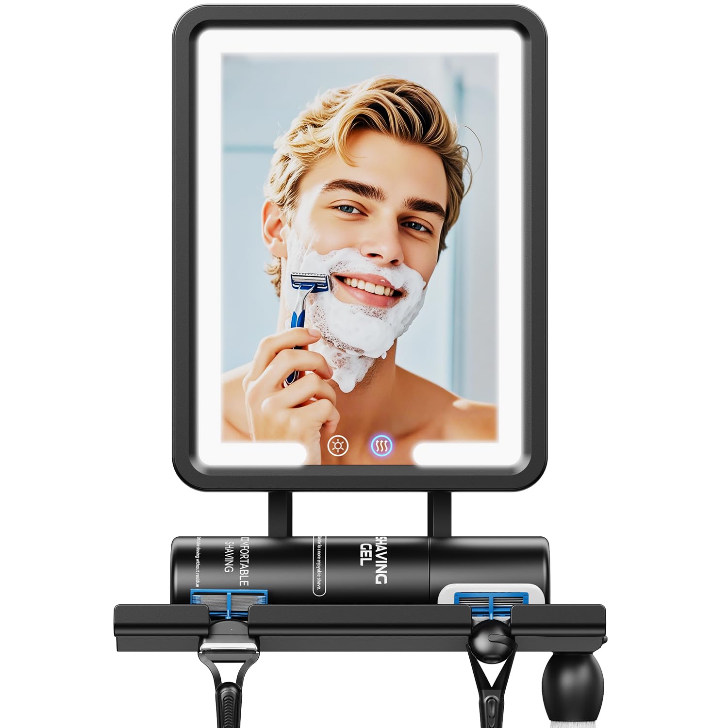 Heated Shower Mirror Fogless for Shaving (Gen 3) - 3 Colors Stepless Dimmable Lights, Anti-Fog Shaving Mirror with Razor Holder, No-Drilling, Removable - Black