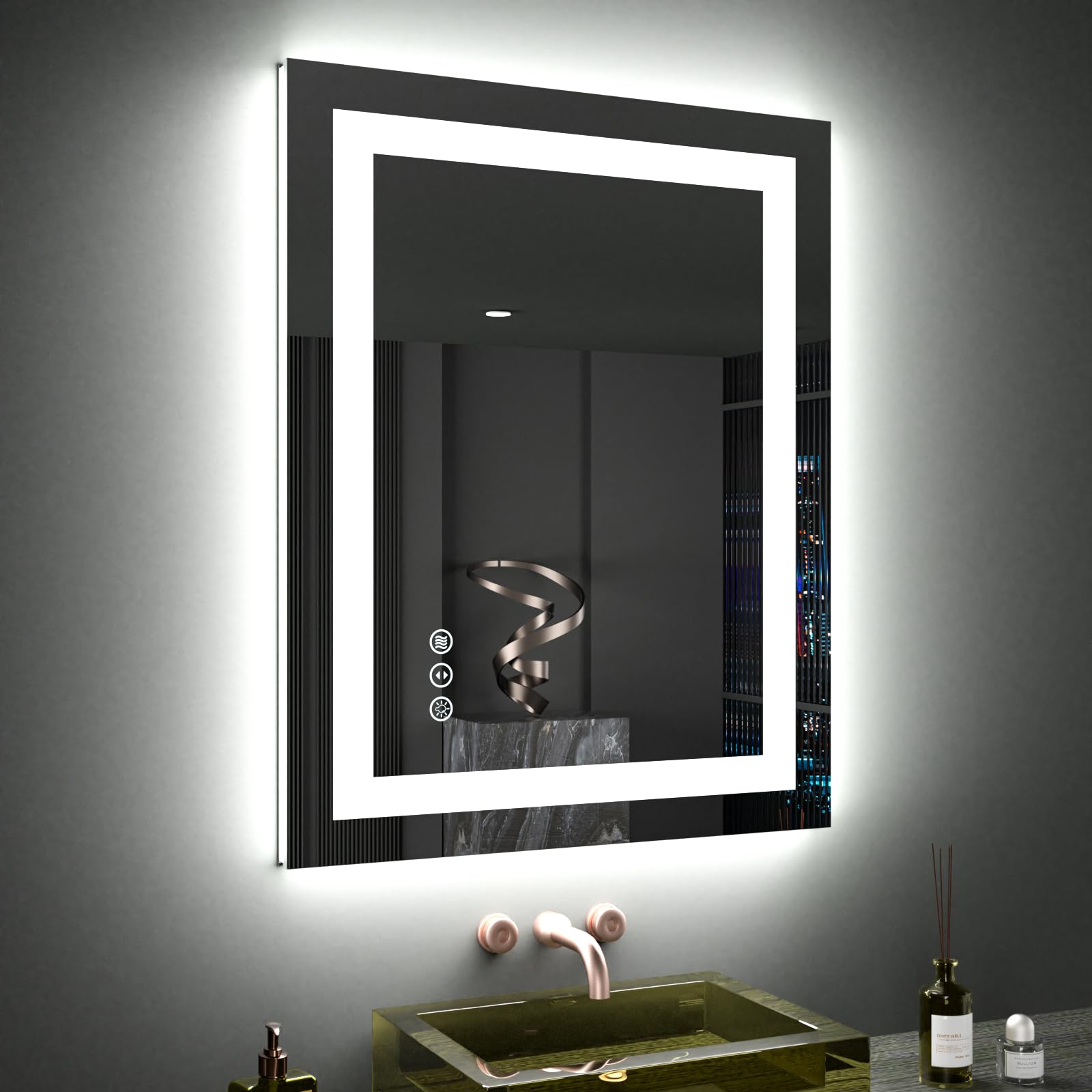 24×32 Front & Backlit LED Bathroom Vanity Mirror, Dimmable Anti-Fog Wall Mirror with Memory Shatterproof Tempered Glass ETL Listed