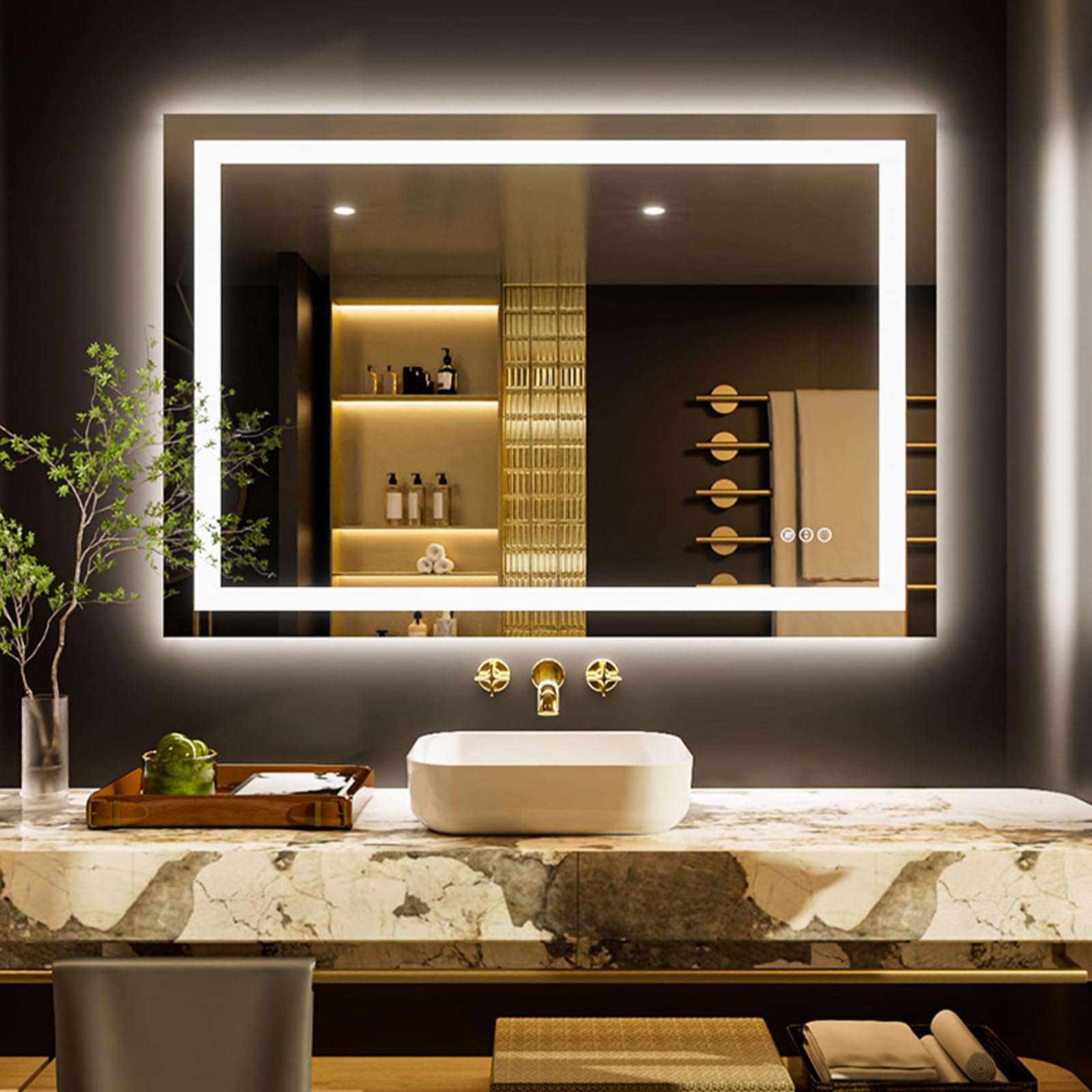 24×32 Front & Backlit LED Bathroom Vanity Mirror, Dimmable Anti-Fog Wall Mirror with Memory Shatterproof Tempered Glass ETL Listed
