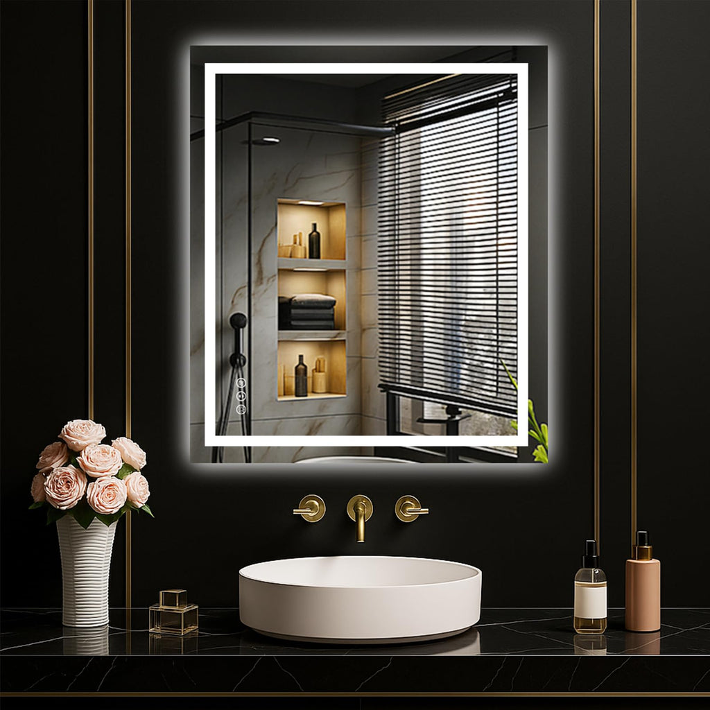 24×32 Front & Backlit LED Bathroom Vanity Mirror, Dimmable Anti-Fog Wall Mirror with Memory Shatterproof Tempered Glass ETL Listed