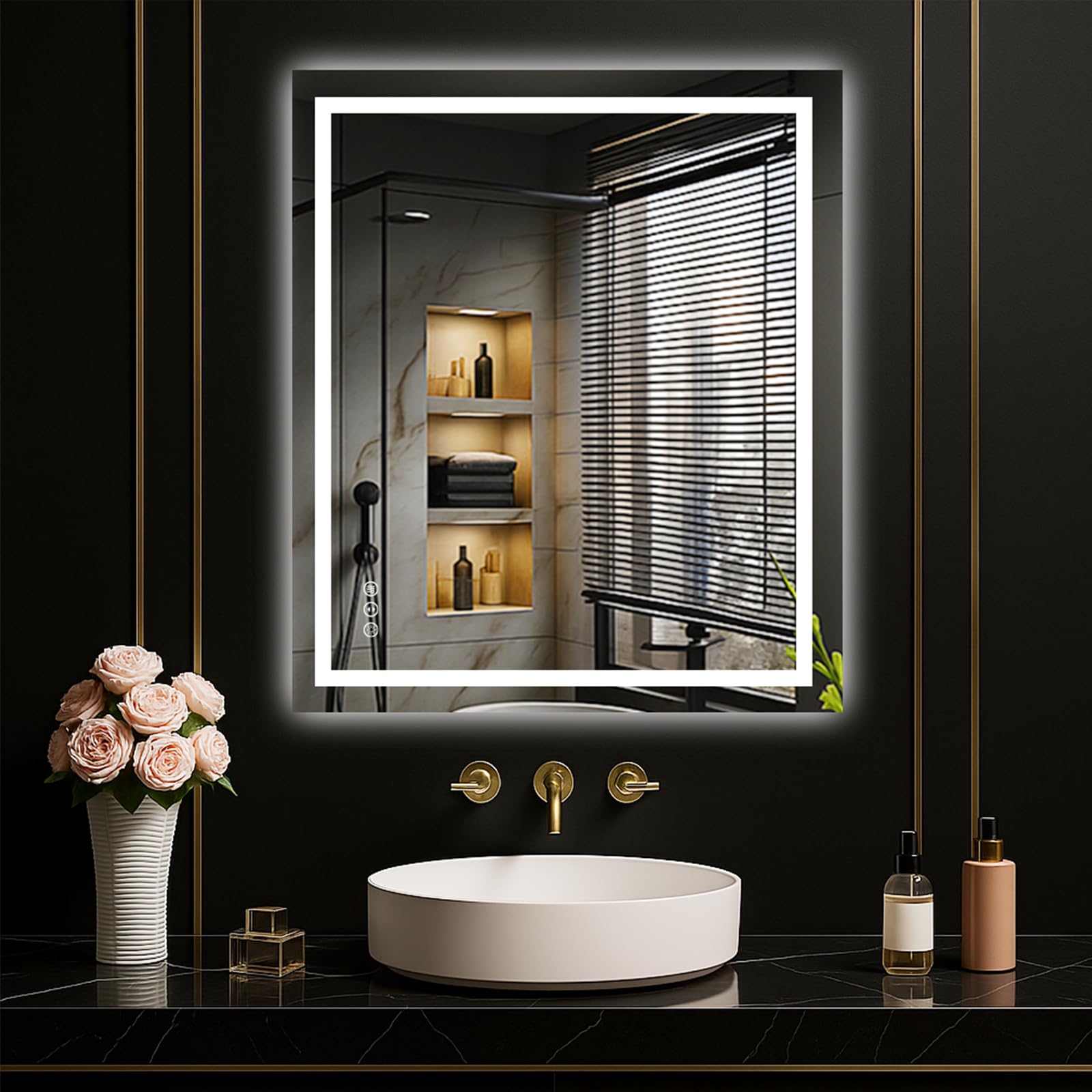 24×32 Front & Backlit LED Bathroom Vanity Mirror, Dimmable Anti-Fog Wall Mirror with Memory Shatterproof Tempered Glass ETL Listed