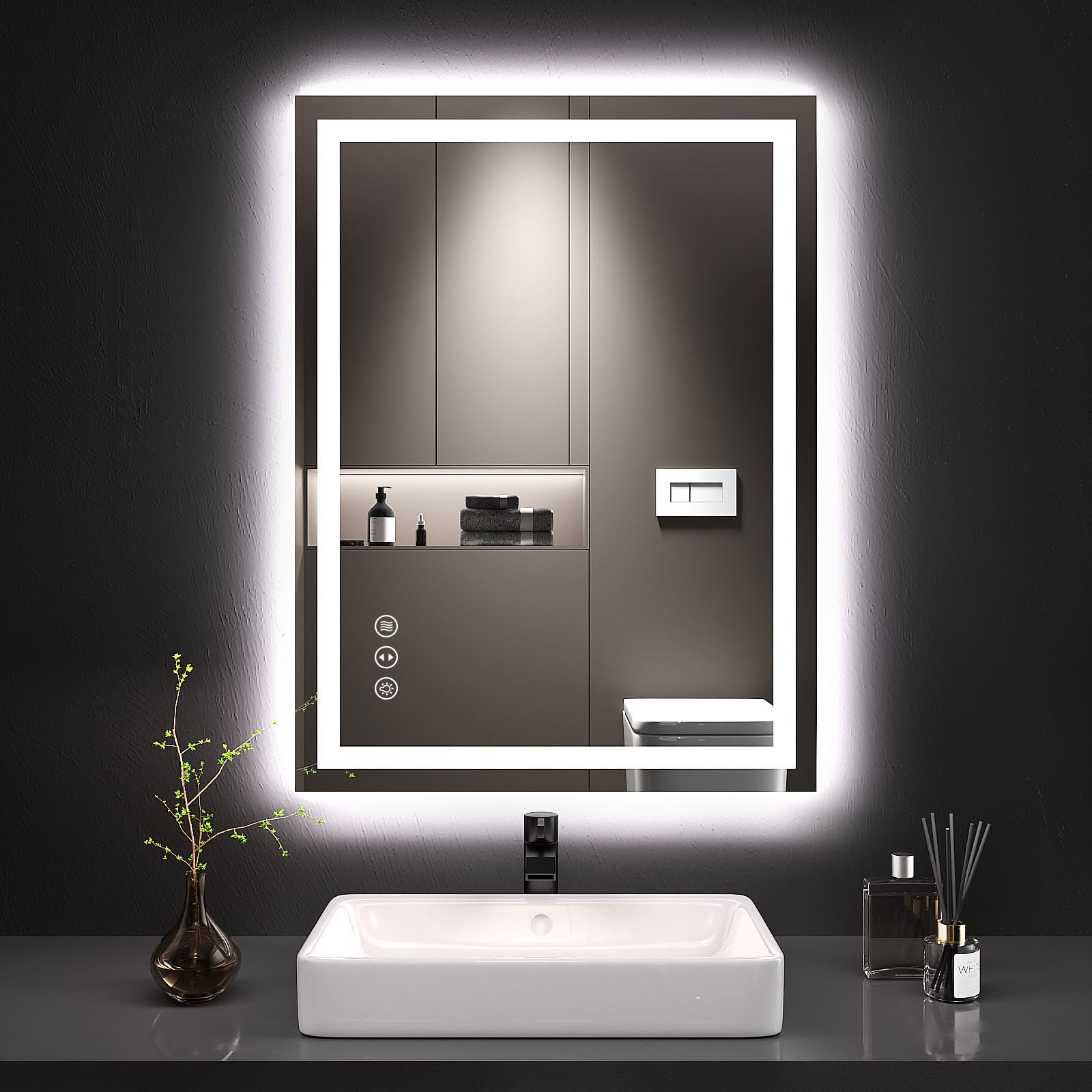 24×32 Front & Backlit LED Bathroom Vanity Mirror, Dimmable Anti-Fog Wall Mirror with Memory Shatterproof Tempered Glass ETL Listed