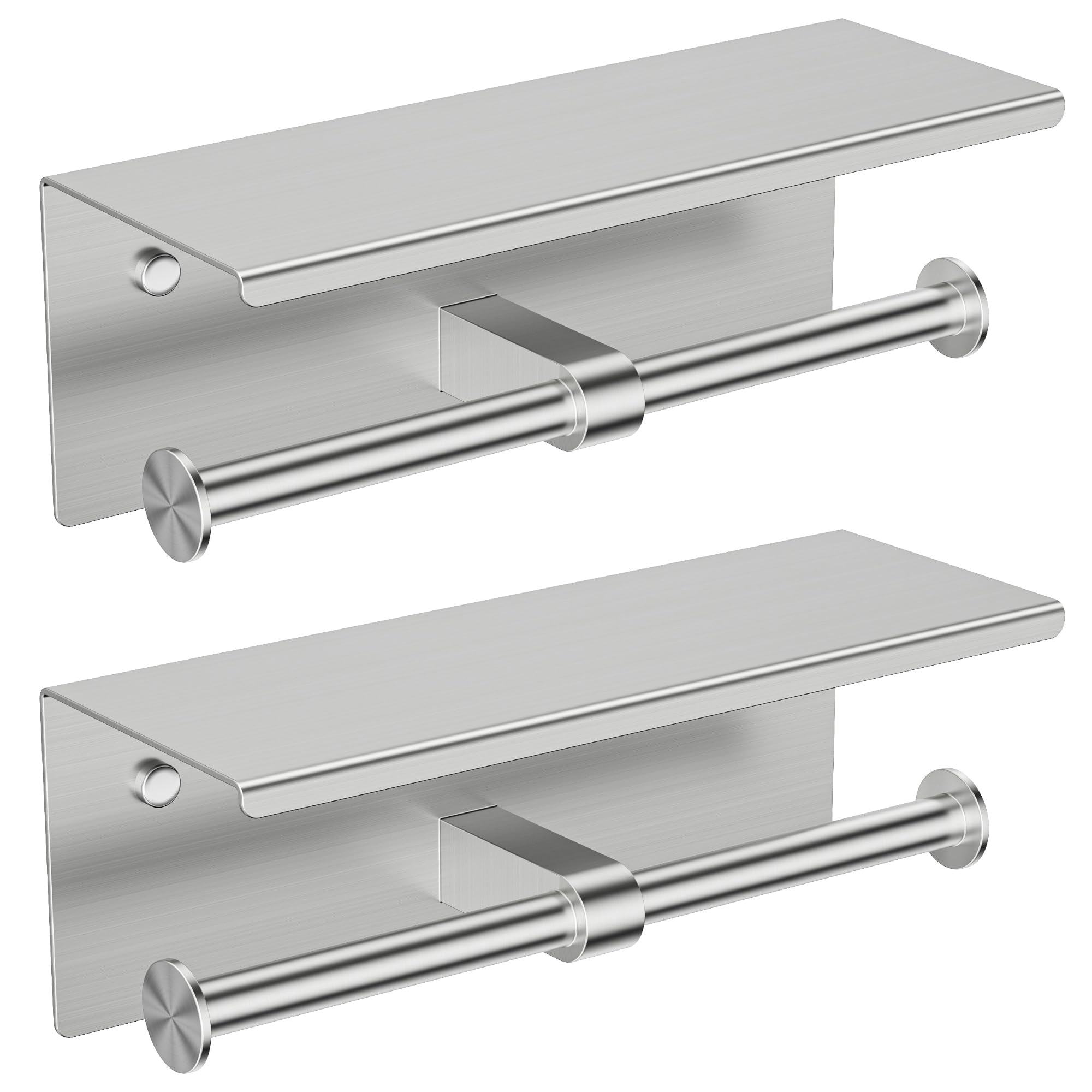 FORIOUS Double Toilet Paper Holder with Shelf, Wall Mount Tissue Roll Holder for Bathroom, 304 Stainless Steel Commercial Toilet Paper Dispensers with Phone Shelf (1, Brushed Nickel)