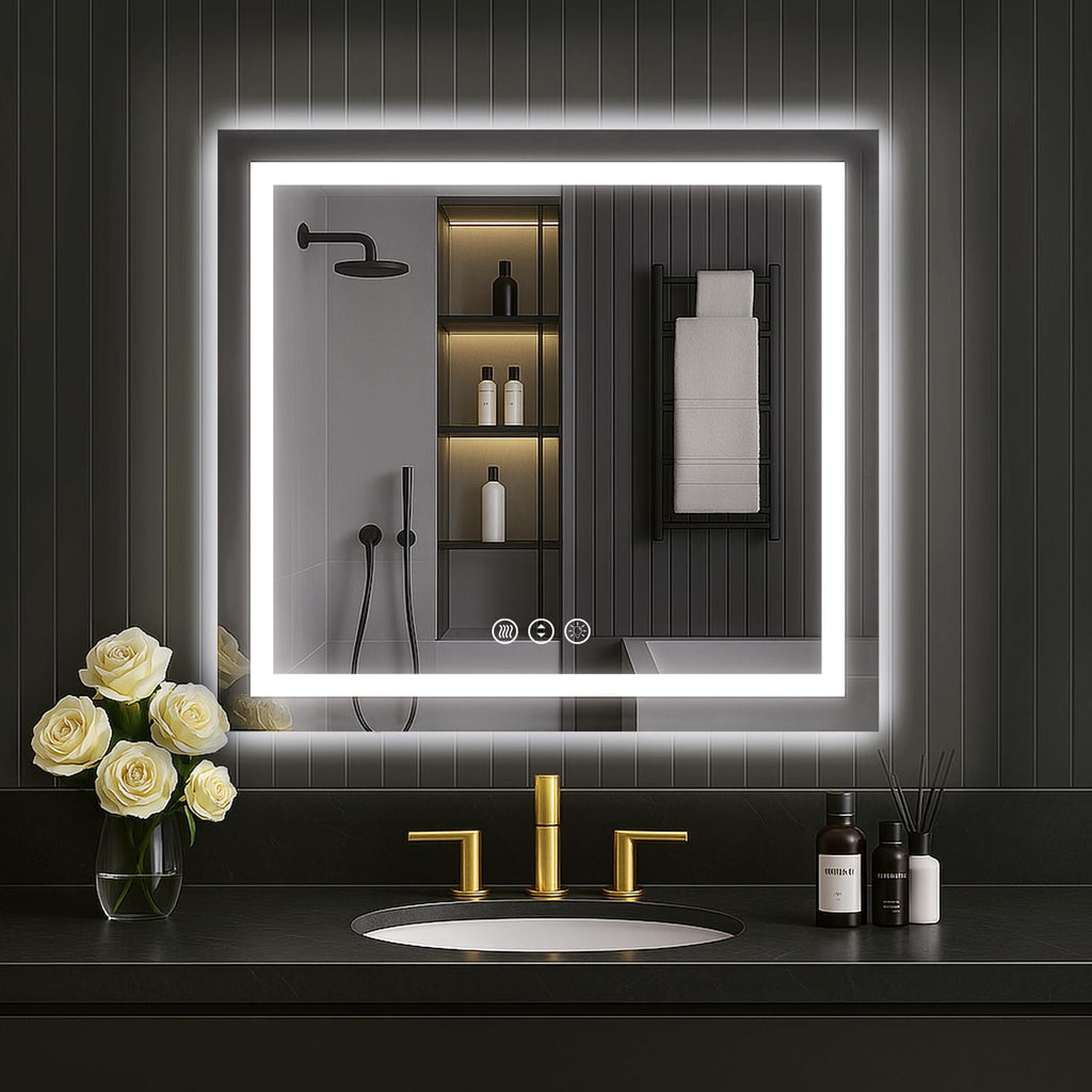 24×32 Front & Backlit LED Bathroom Vanity Mirror, Dimmable Anti-Fog Wall Mirror with Memory Shatterproof Tempered Glass ETL Listed