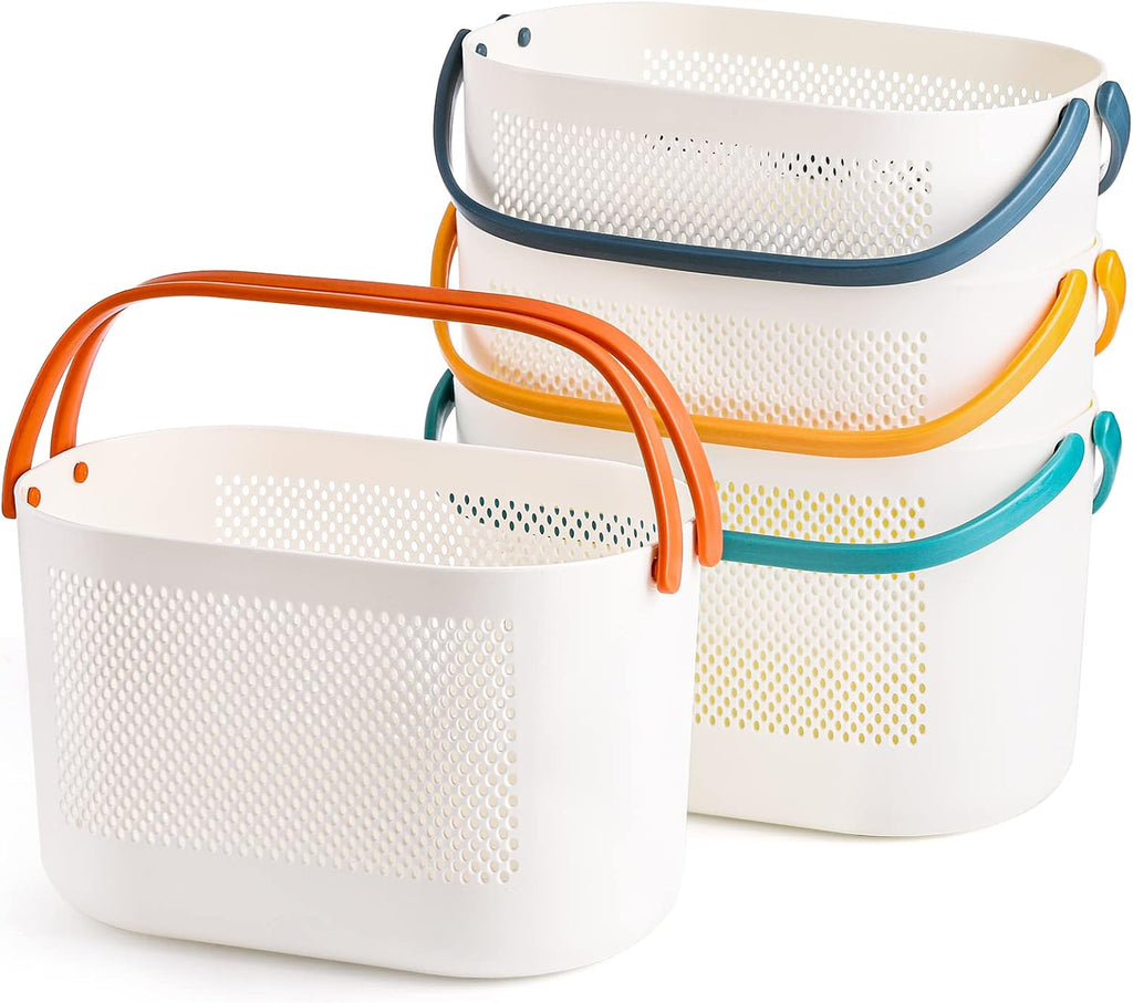 AVLA 4 Pack Portable Shower Caddy Basket, Plastic Storage Baskets with Handles, Drainage Toiletry Organizer Bin, Dorm Shower Tote Bag for Bathroom, Kitchen, Closet, Bedroom, College, Gym, Camp