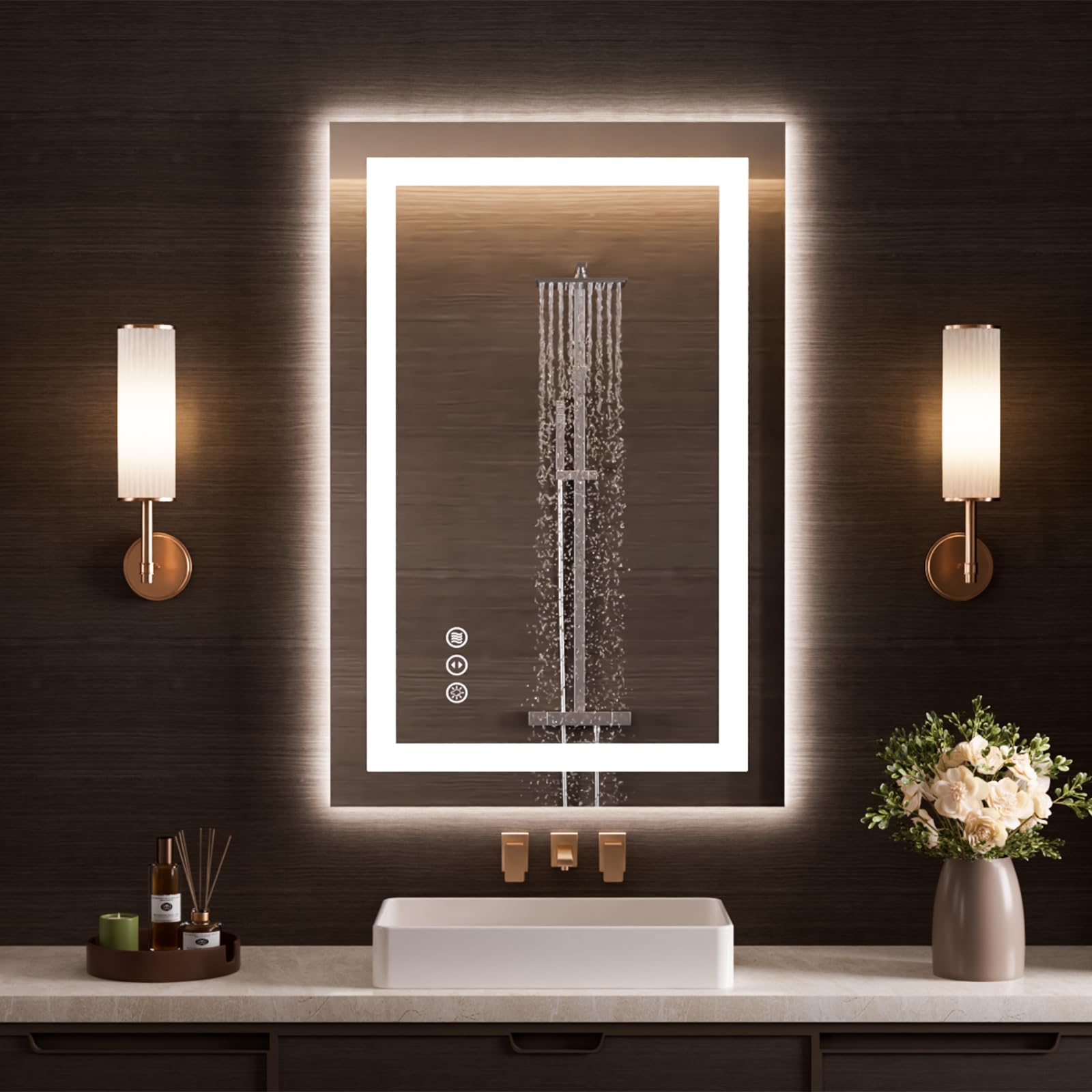24×32 Front & Backlit LED Bathroom Vanity Mirror, Dimmable Anti-Fog Wall Mirror with Memory Shatterproof Tempered Glass ETL Listed