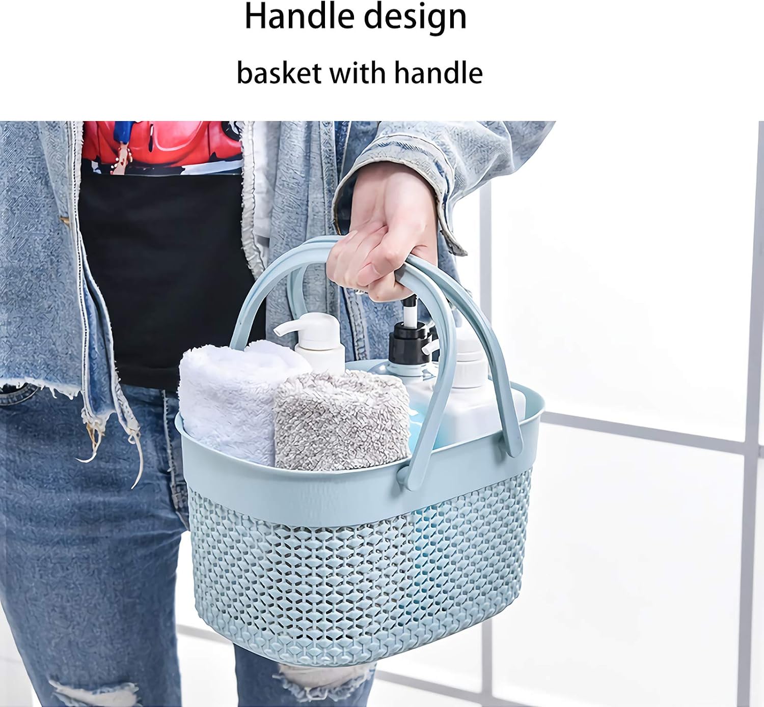 Blue Portable Plastic Shower Caddy Basket with Handles Multi-Purpose Storage Tote for Dorm Gym Camp Kitchen Bathroom
