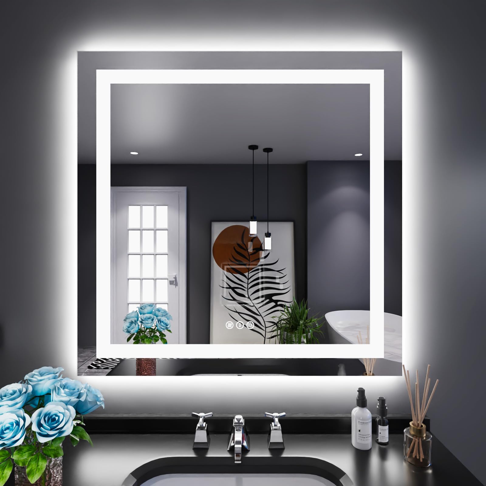24×32 Front & Backlit LED Bathroom Vanity Mirror, Dimmable Anti-Fog Wall Mirror with Memory Shatterproof Tempered Glass ETL Listed