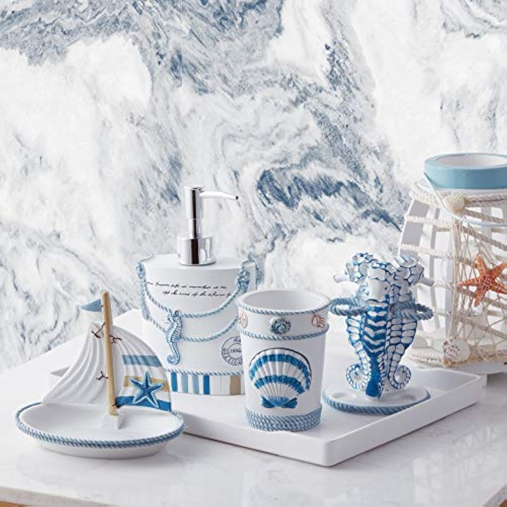 Sweet Home Collection 4-Piece Beach Life Modern Bathroom Accessory Set Bath Shower Tub Decor