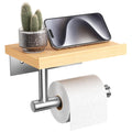 Walnut Matte Black Stainless Steel Wall Mount Toilet Paper Holder with Storage Shelf Bathroom Restroom Decor Accessory