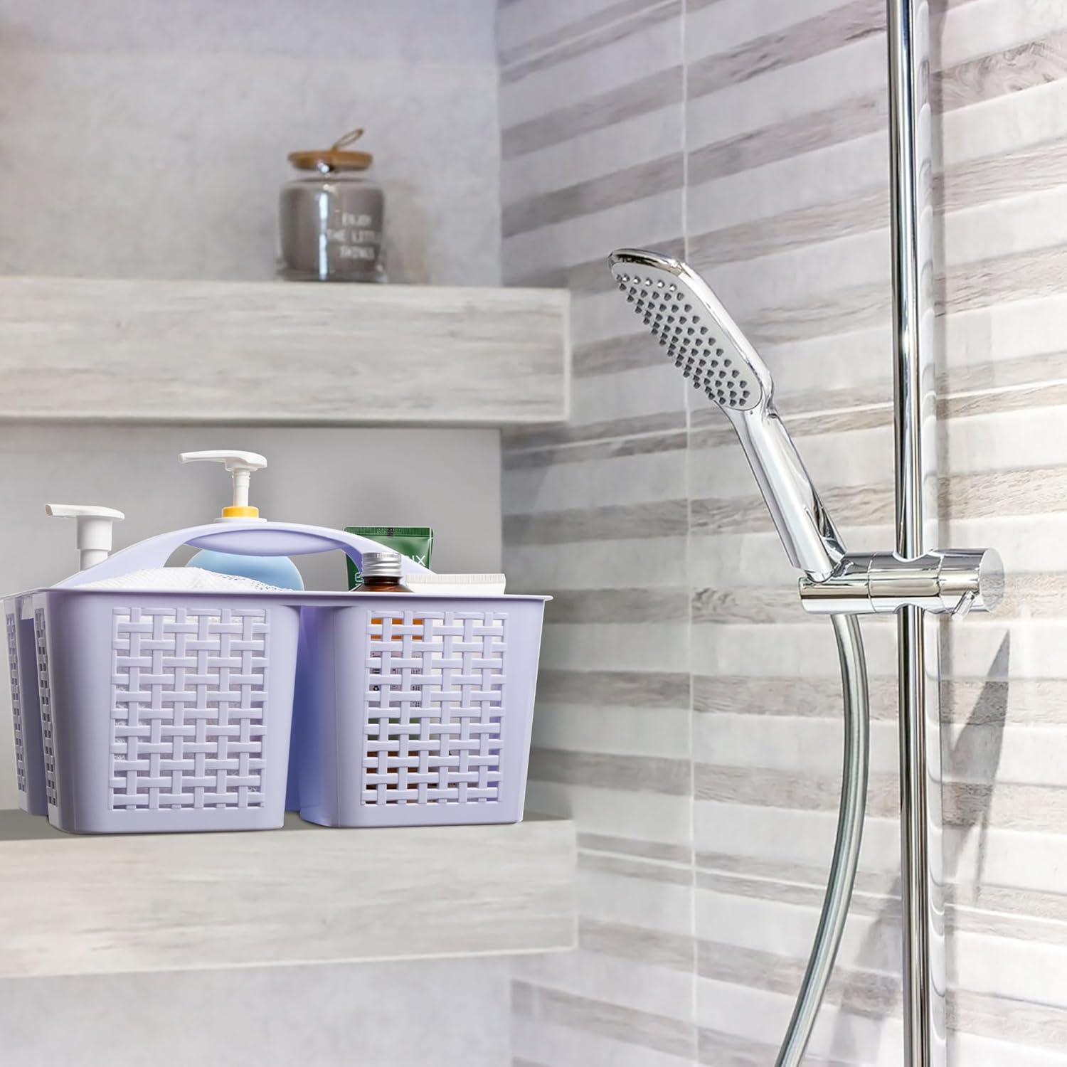 Tiawudi Portable Shower Caddy, Caddy Organizer with Handle, Plastic Shower Basket Hold Soap, Shampoo, Hair Supplies and Beauty Products, Cleaning Supplies Organizer for Home, Dorm, Shelf and Cabinet