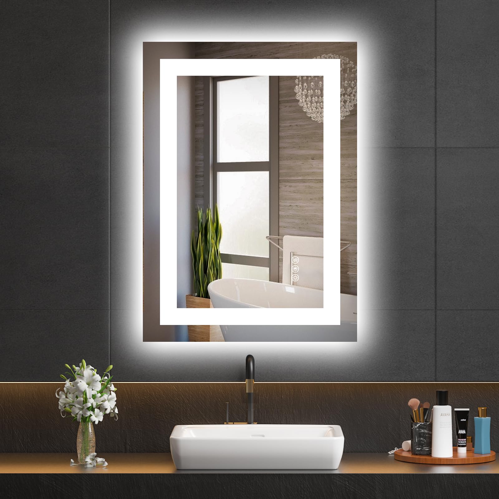 Hivone 40X32 LED Bathroom Mirror with Lights, Anti-Fog, Dimmable, Backlit + Front Lit, Smart Bathroom Vanity Mirror, Memory Function, Shatterproof, Tempered Glass (Horizontal/Vertical)