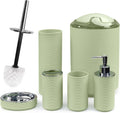 CERBIOR Bathroom Accessories Set 6 Piece Bamboo Bath Ensemble Includes Soap Dispenser, Toothbrush Holder, Toothbrush Cup, Soap Dish for Decorative Countertop and Housewarming Gift, Sriral Green