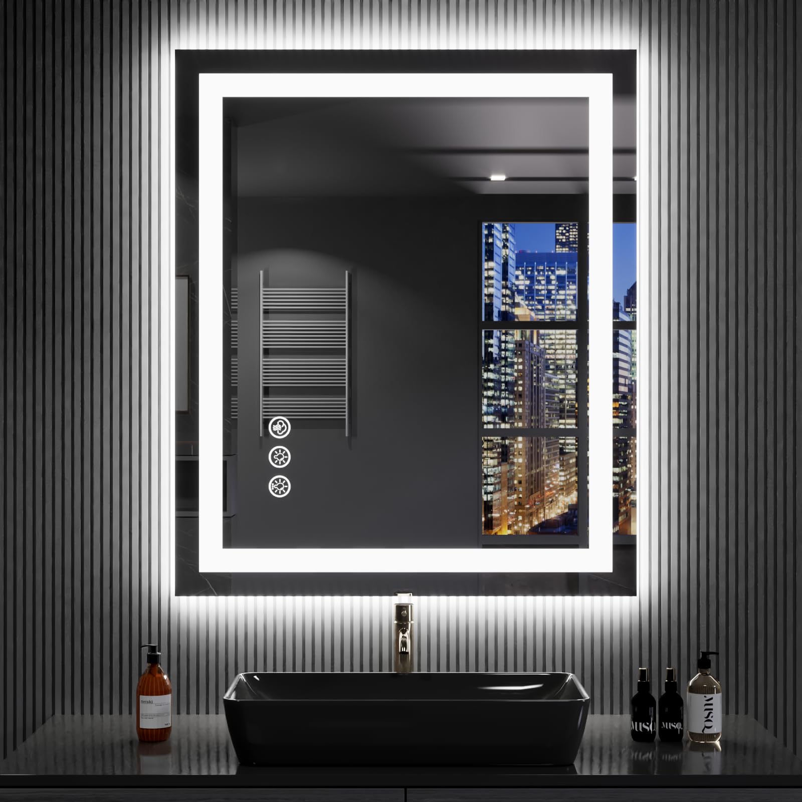 24×32 Front & Backlit LED Bathroom Vanity Mirror, Dimmable Anti-Fog Wall Mirror with Memory Shatterproof Tempered Glass ETL Listed