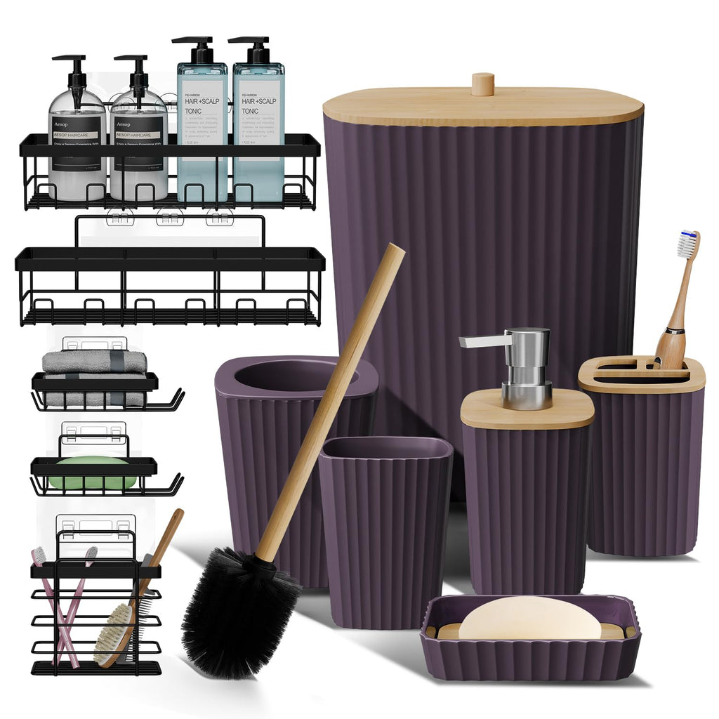 Clara Clark Bathroom Set - Sage Green Bathroom Accessories Set, 6PC Bathroom Accessory Set, Bathroom Sets with Toilet Brush, Trash Can & Soap Dispenser