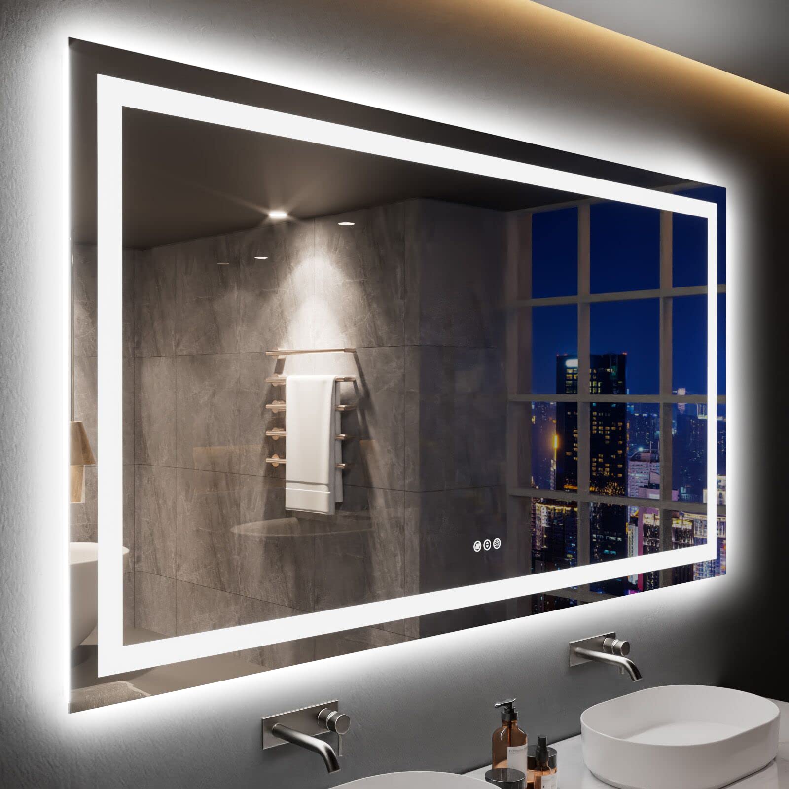 24×32 Front & Backlit LED Bathroom Vanity Mirror, Dimmable Anti-Fog Wall Mirror with Memory Shatterproof Tempered Glass ETL Listed